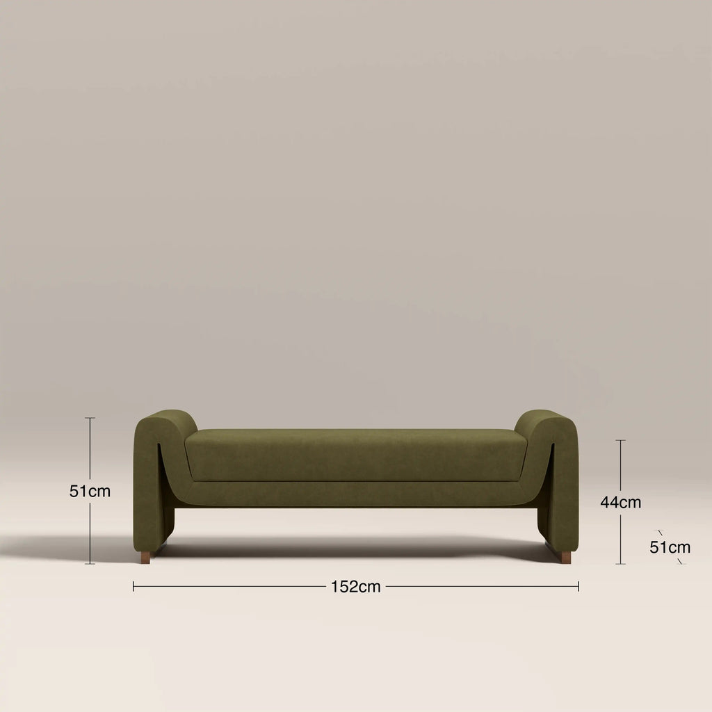 Bennett Bench | Moss Green Sustainable Mohair Velvet & Walnut