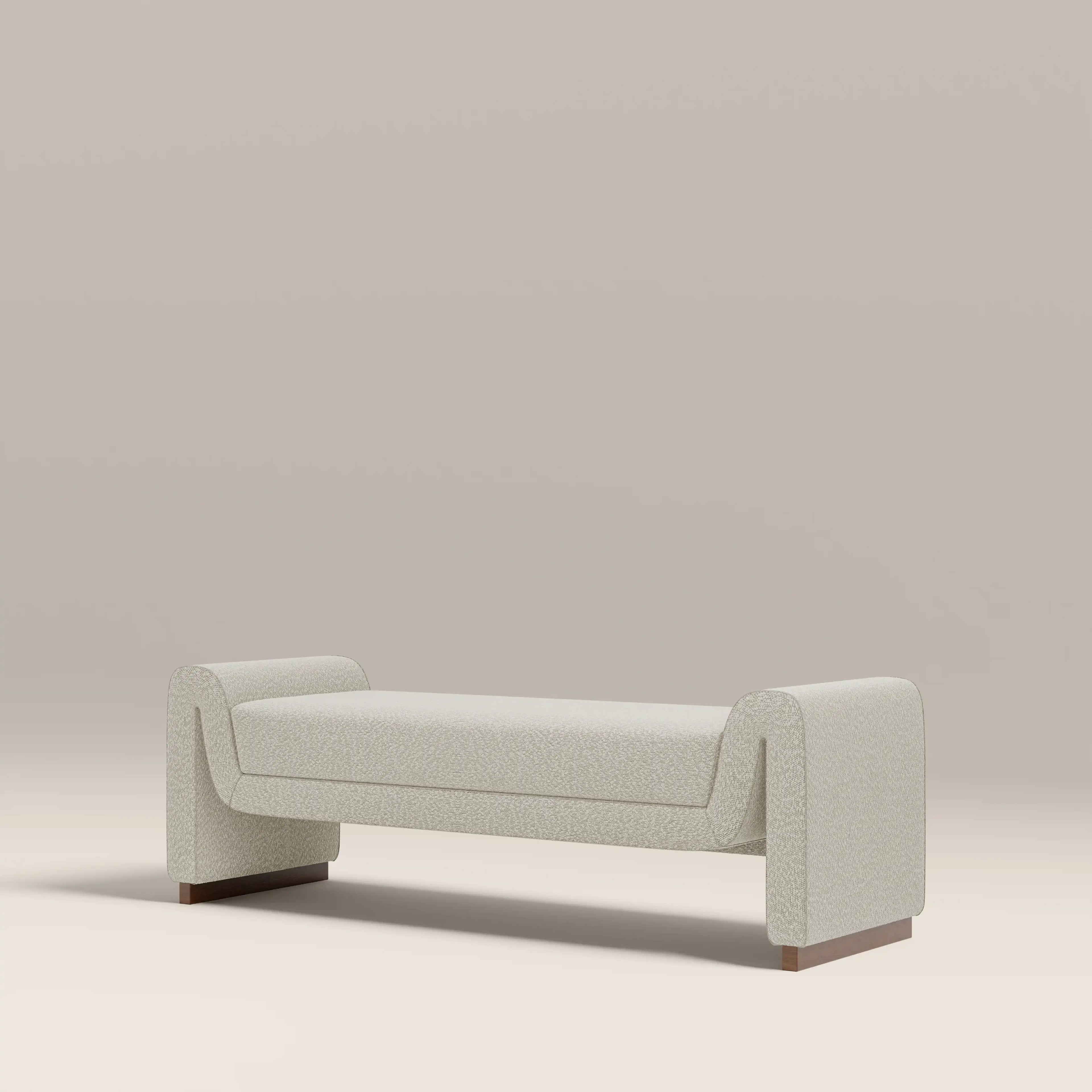 Bennett Bench | Speckled Stone Sustainable Boucle & Walnut