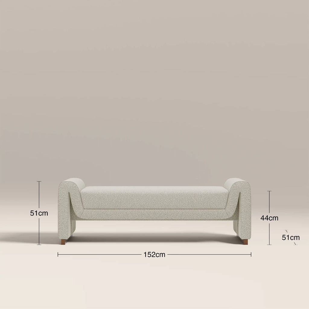 Bennett Bench | Speckled Stone Sustainable Boucle & Walnut