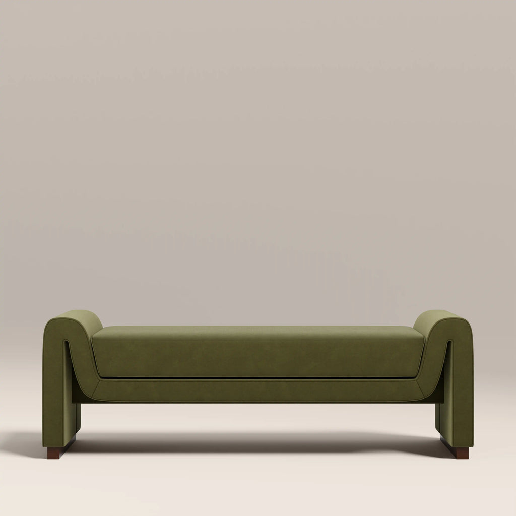 Bennett Bench | Moss Green Sustainable Mohair Velvet & Walnut