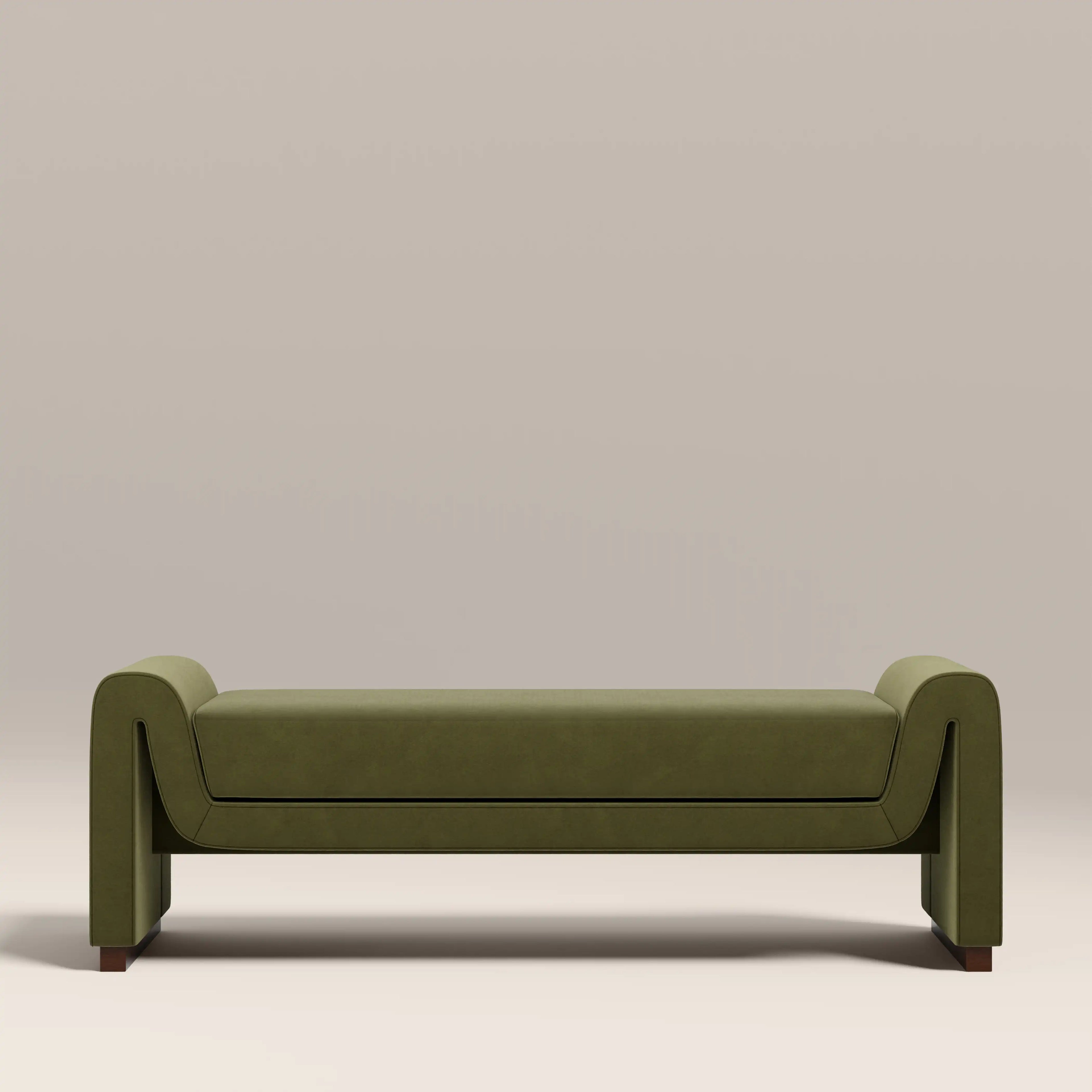Bennett Bench | Moss Green Sustainable Mohair Velvet & Walnut