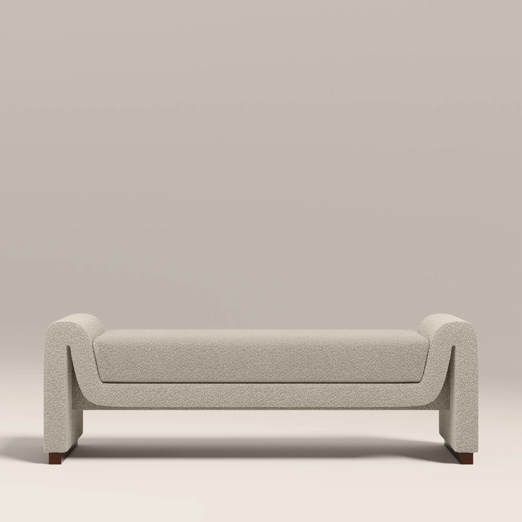Bennett Bench | Speckled Stone Sustainable Boucle & Walnut