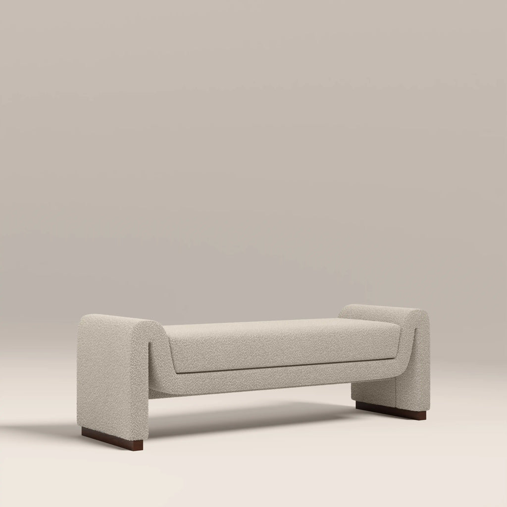Bennett Bench | Speckled Stone Sustainable Boucle & Walnut