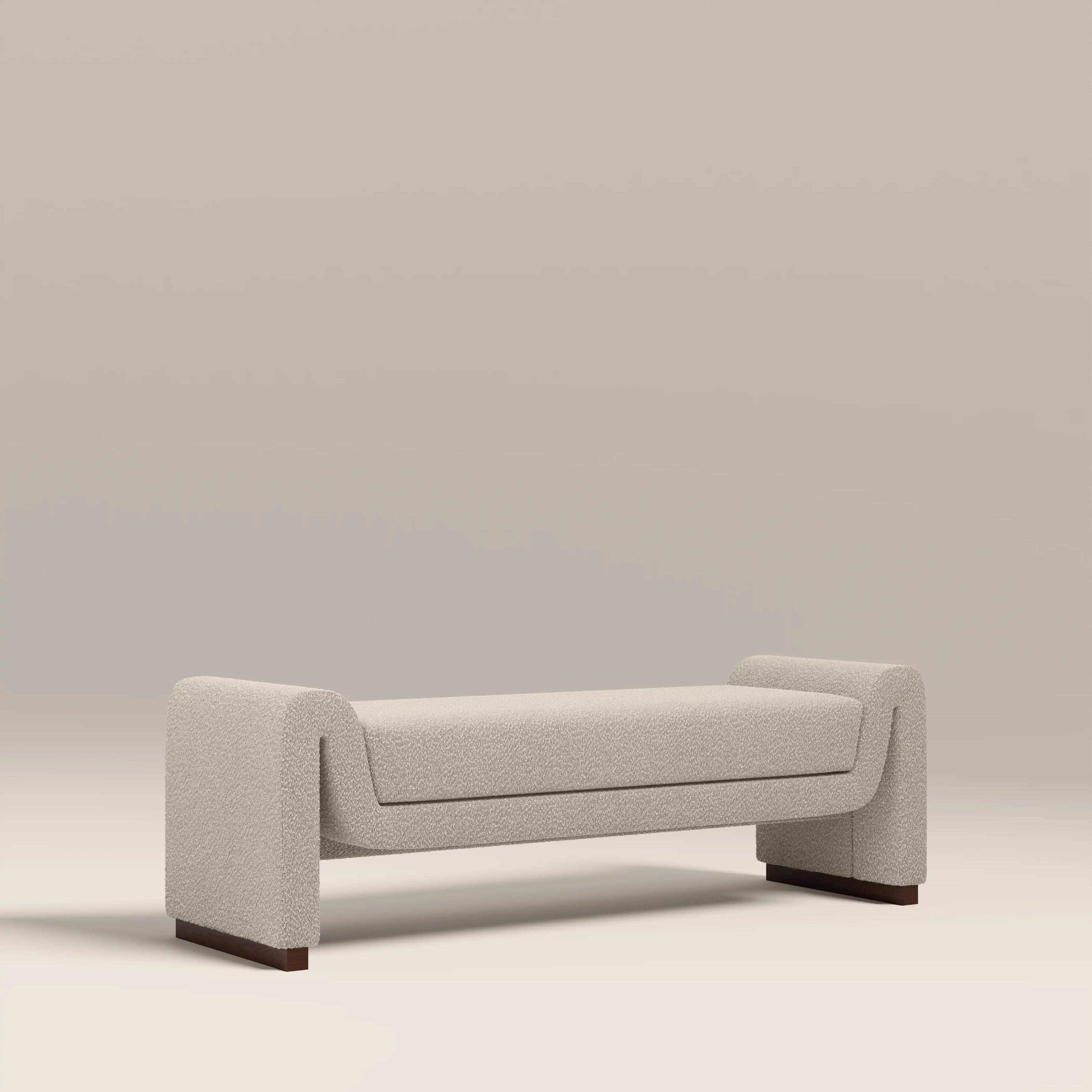 Bennett Bench | Speckled Stone Sustainable Boucle & Walnut