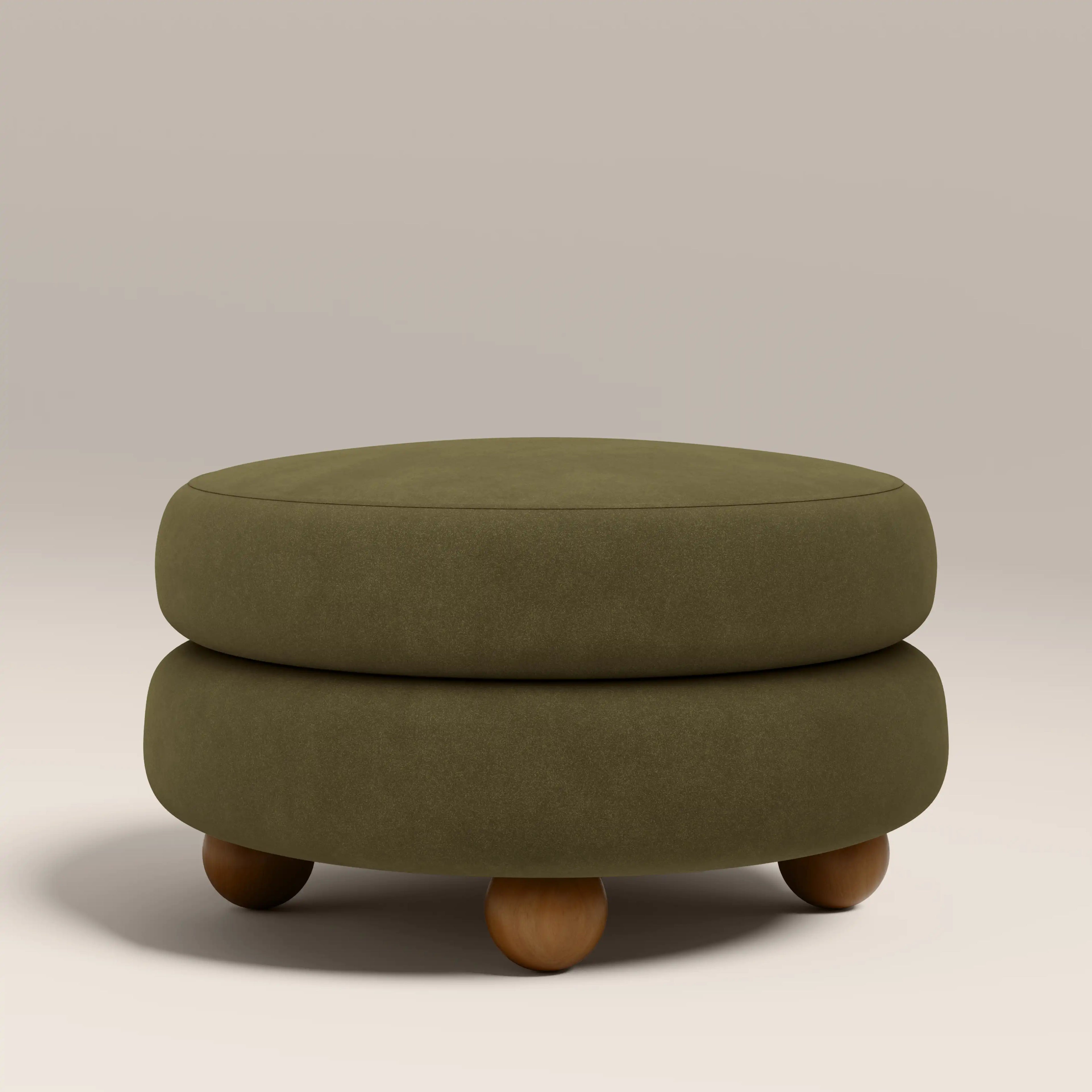 Hazel Footstool | Moss Green Sustainable Mohair Velvet & Walnut