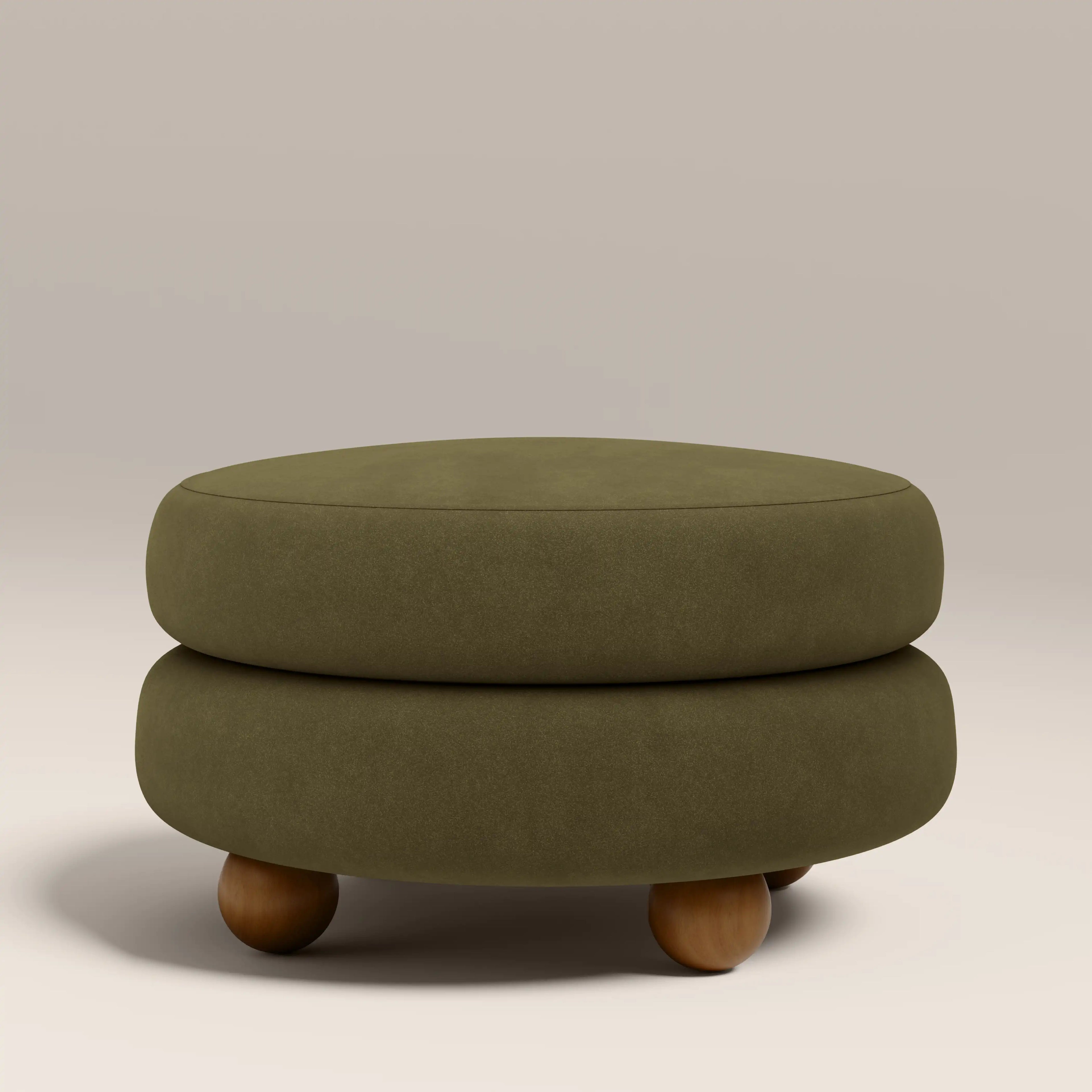 Hazel Footstool | Moss Green Sustainable Mohair Velvet & Walnut