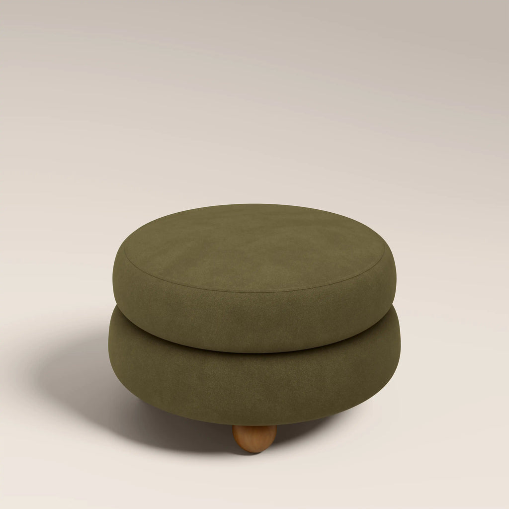 Hazel Footstool | Moss Green Sustainable Mohair Velvet & Walnut