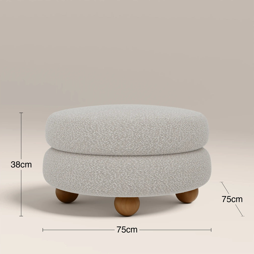 Hazel Footstool | Speckled Stone Sustainable Boucle & Walnut
