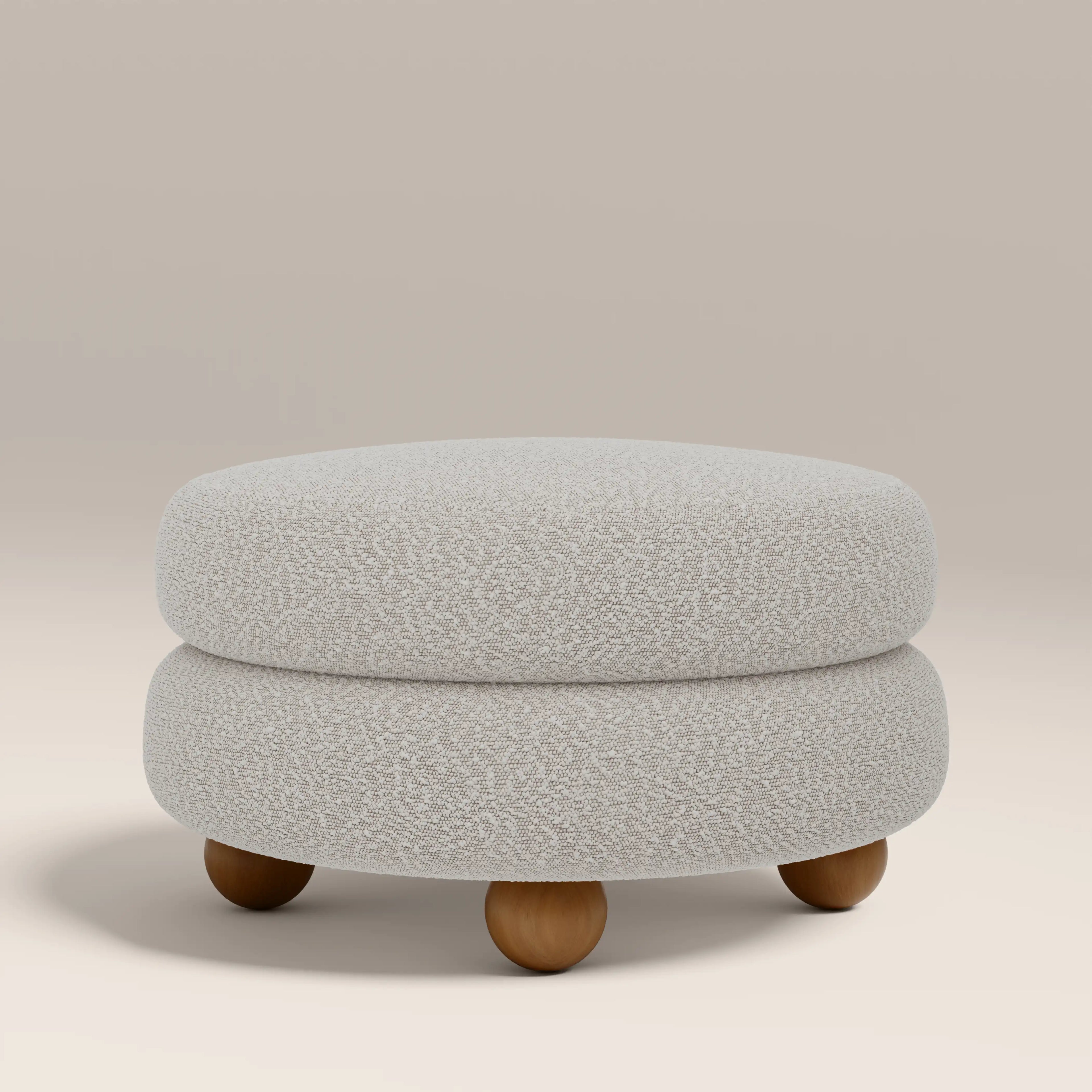 Hazel Footstool | Speckled Stone Sustainable Boucle & Walnut
