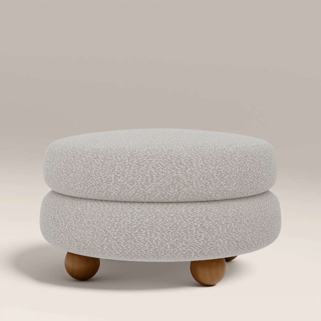 Hazel Footstool | Speckled Stone Sustainable Boucle & Walnut