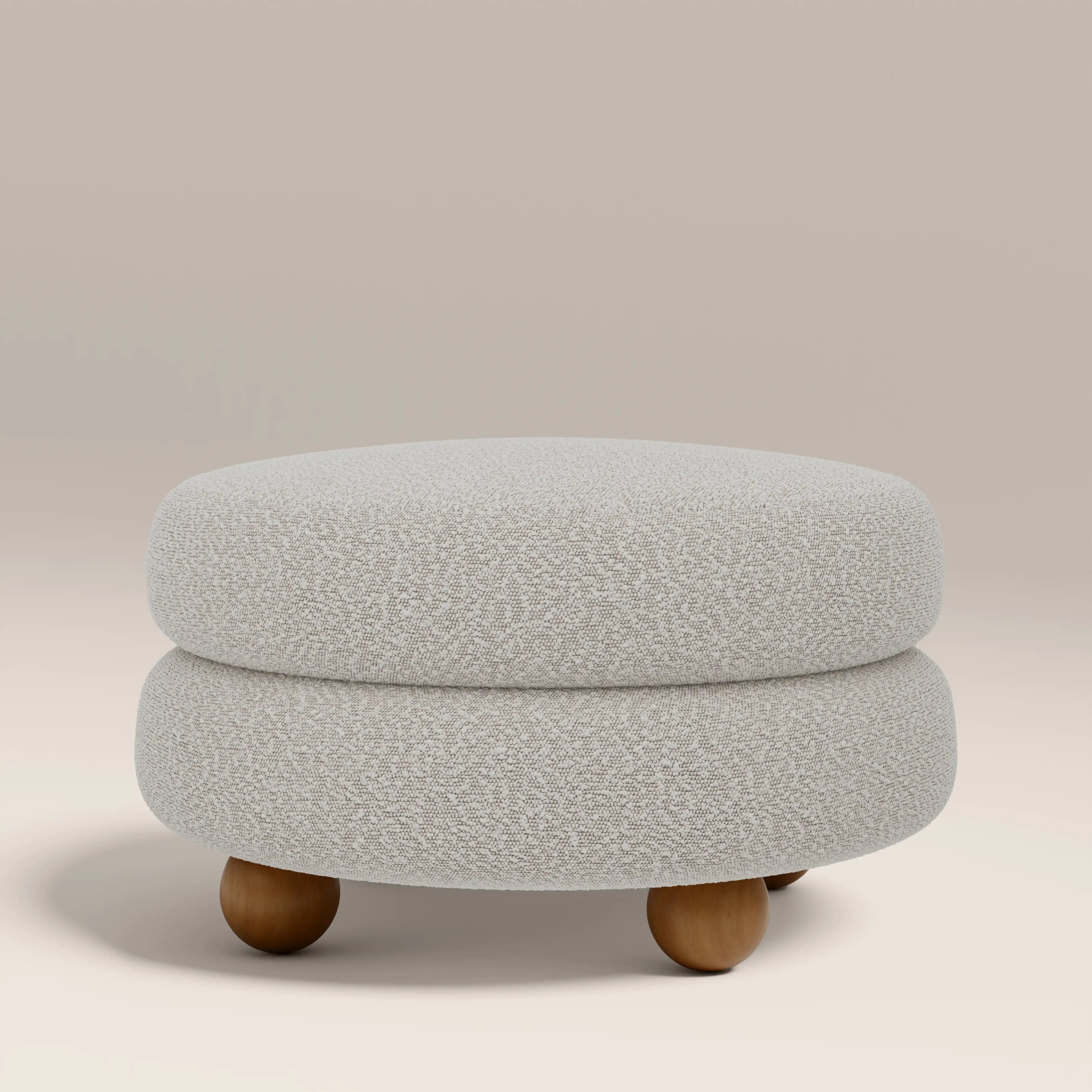Hazel Footstool | Speckled Stone Sustainable Boucle & Walnut