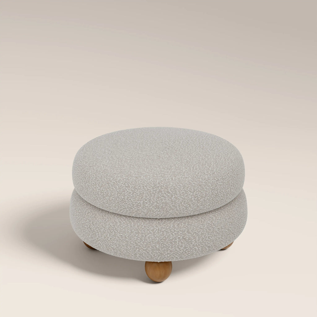 Hazel Footstool | Speckled Stone Sustainable Boucle & Walnut