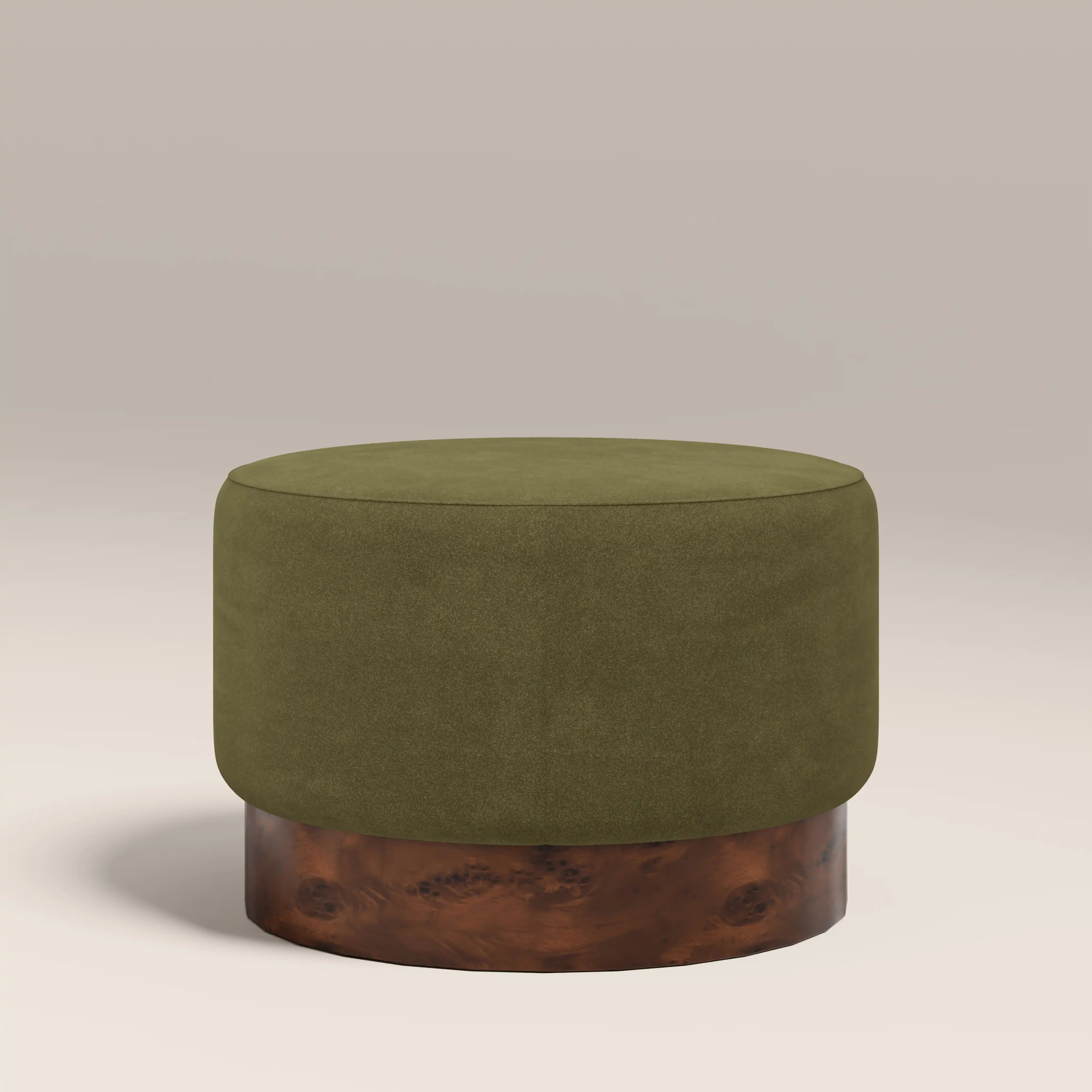 Marie Footstool | Moss Green Sustainable Mohair Velvet & Walnut Burl