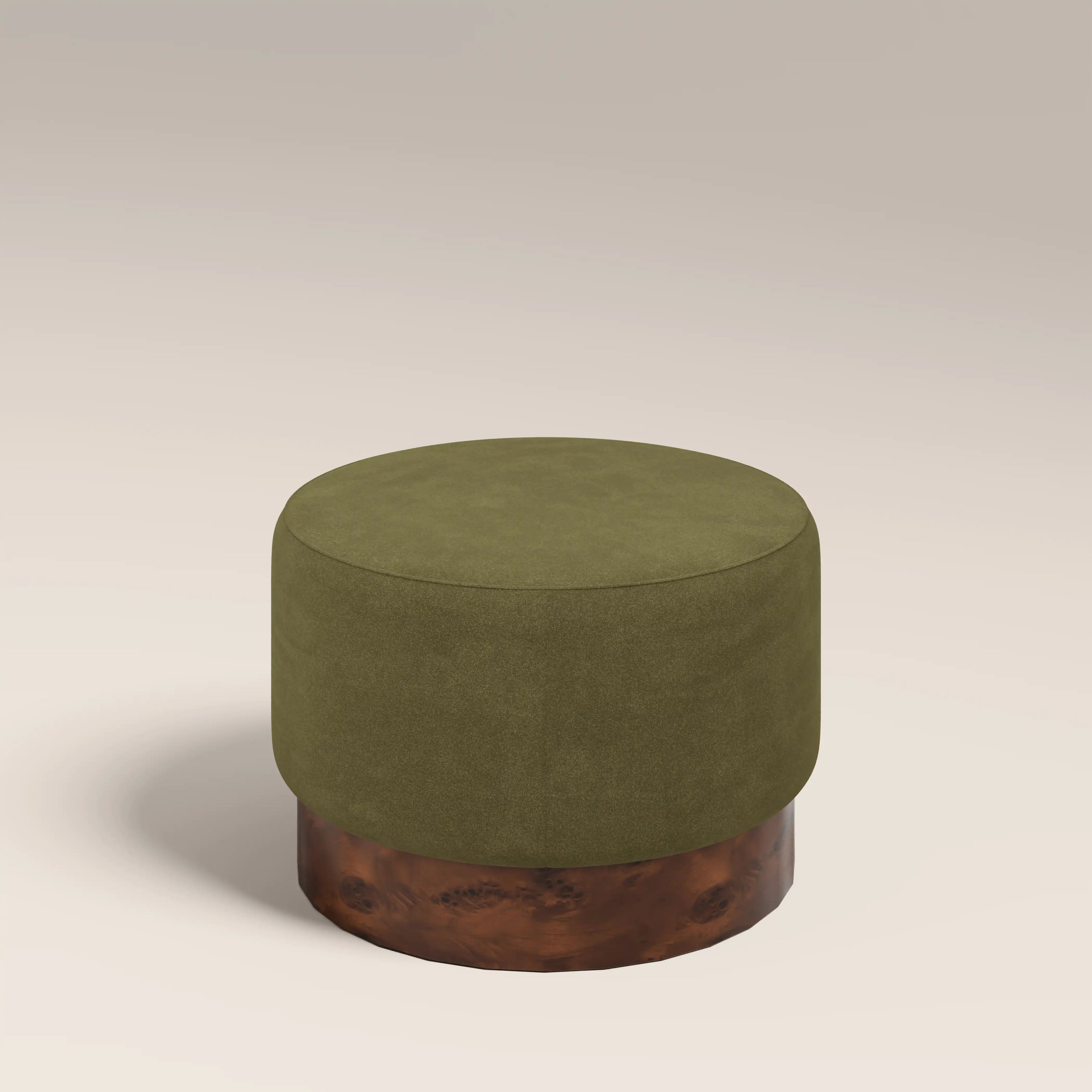 Marie Footstool | Moss Green Sustainable Mohair Velvet & Walnut Burl