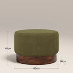 Marie Footstool | Moss Green Sustainable Mohair Velvet & Walnut Burl