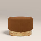 Marie Footstool | Caramel Brown Sustainable Mohair Velvet & Burl Wood