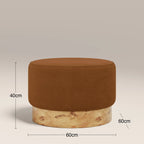 Marie Footstool | Caramel Brown Sustainable Mohair Velvet & Burl Wood