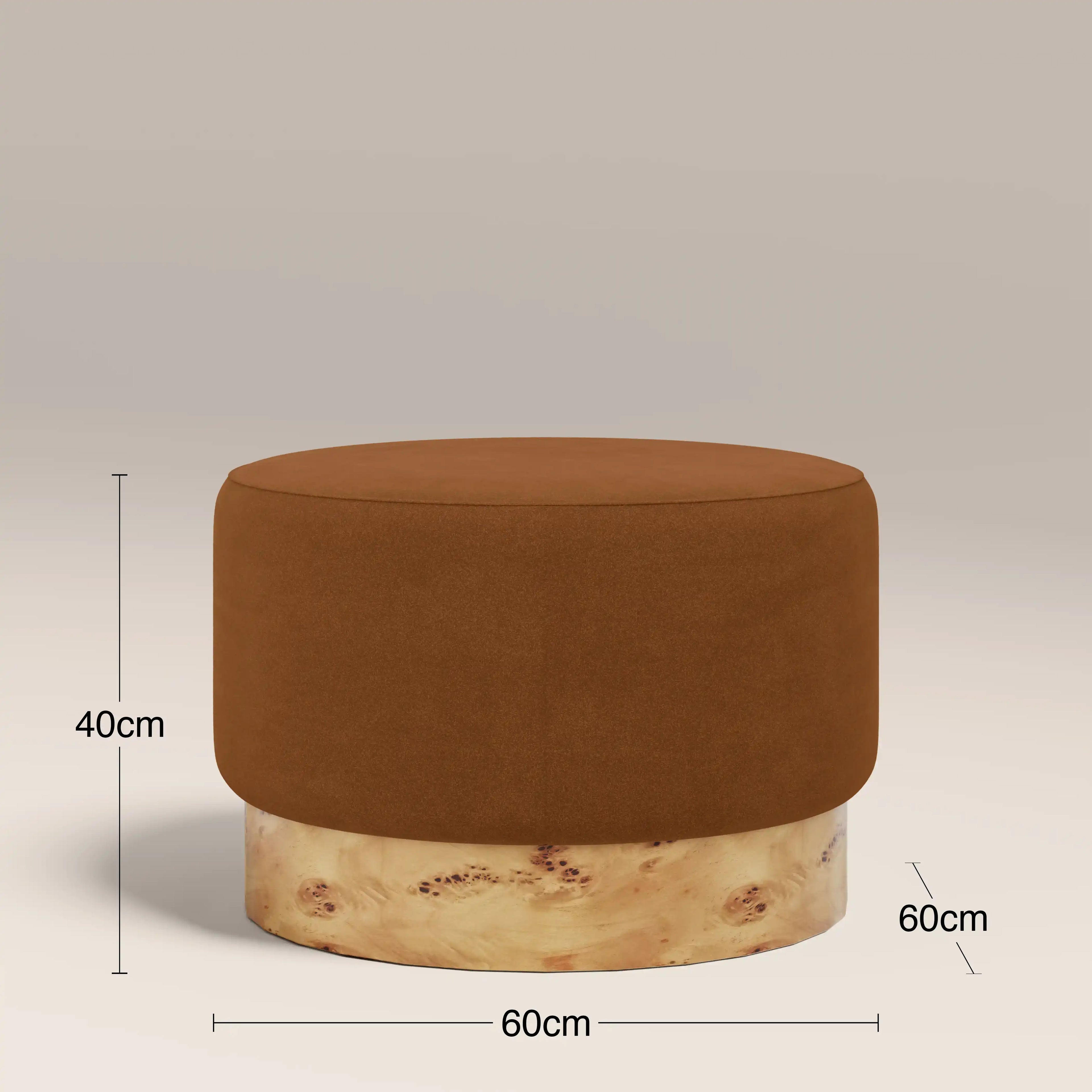 Marie Footstool | Caramel Brown Sustainable Mohair Velvet & Burl Wood