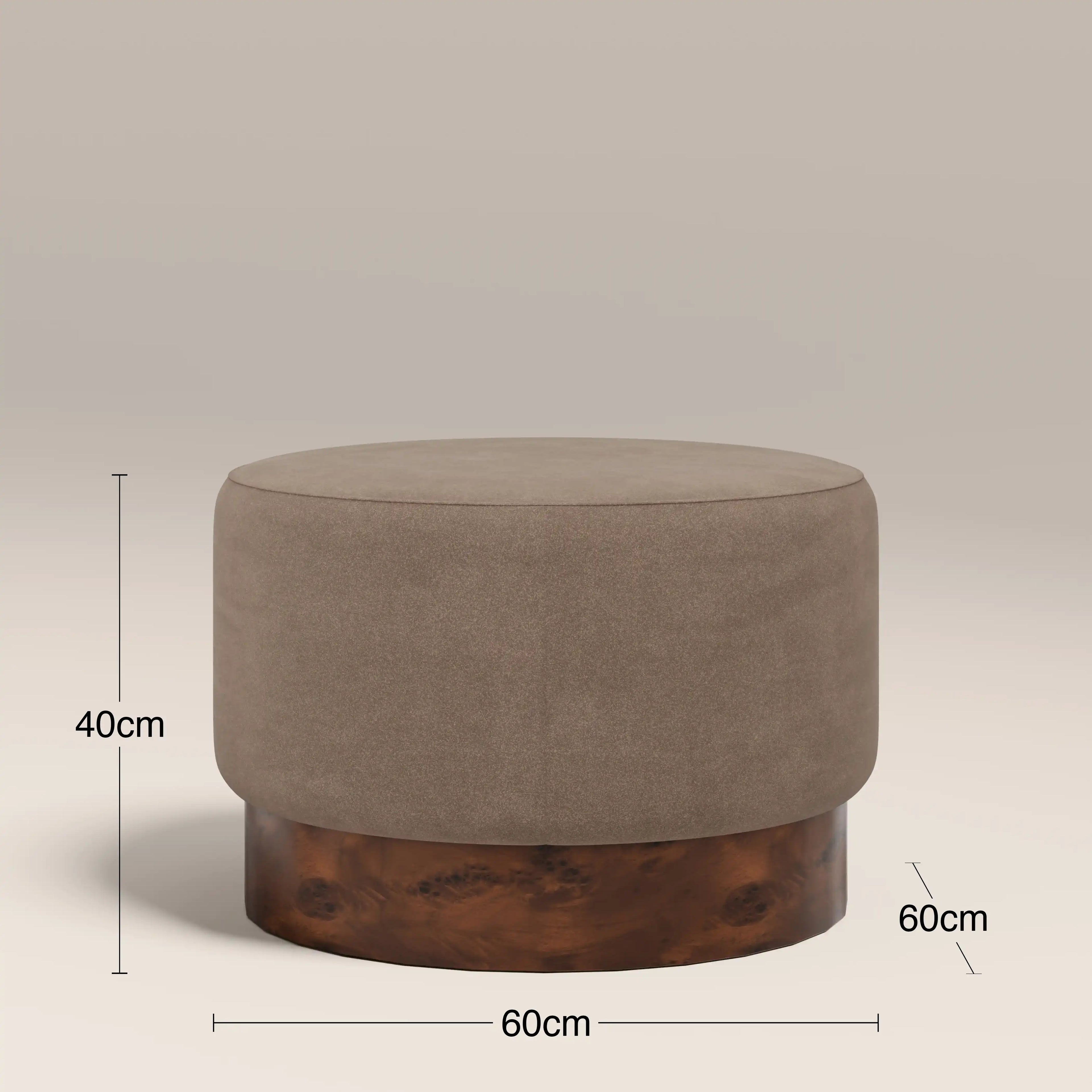 Marie Footstool | Truffle Brown Sustainable Mohair Velvet & Walnut Burl Wood