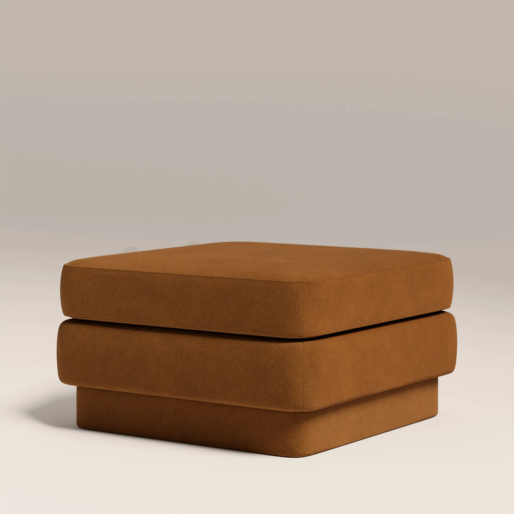 Ava Footstool | Caramel Brown Sustainable Mohair Velvet