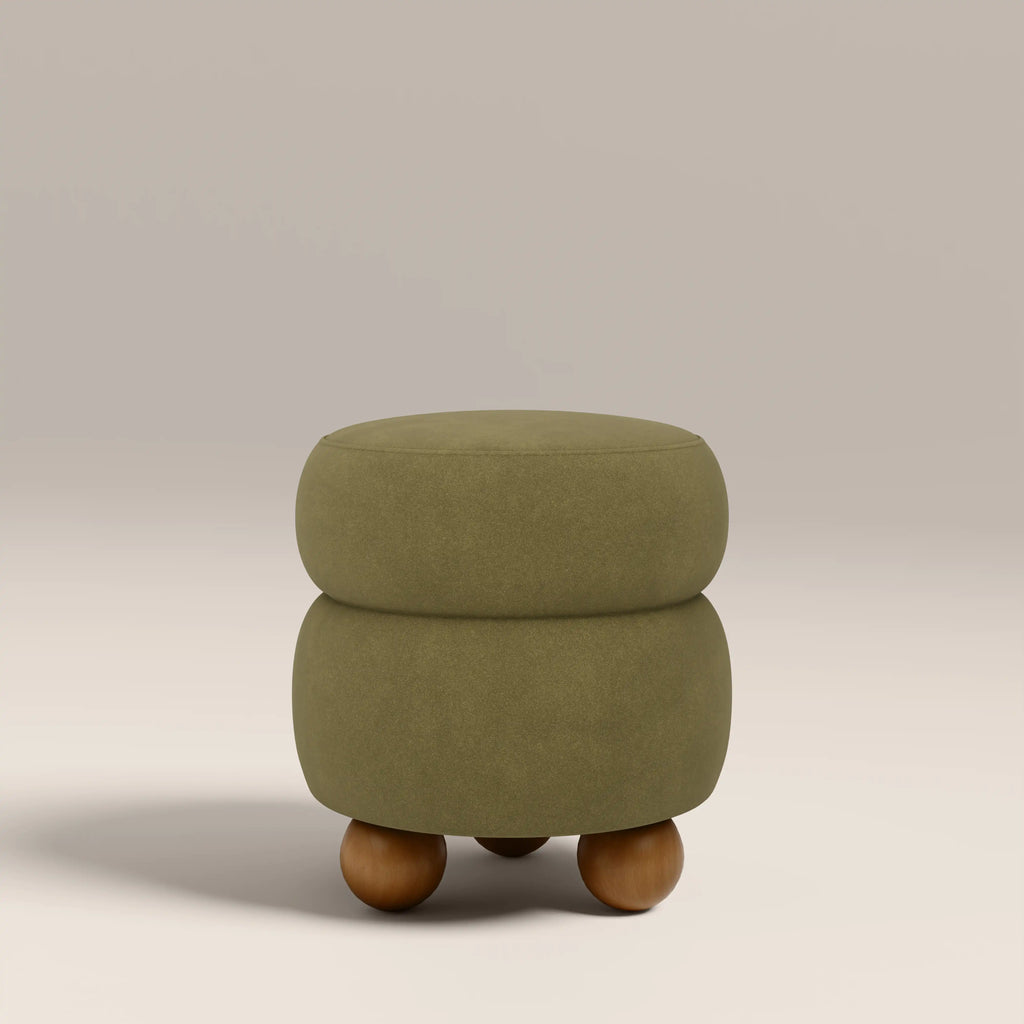 Hazel Pouffe | Moss Green Sustainable Mohair Velvet & Walnut