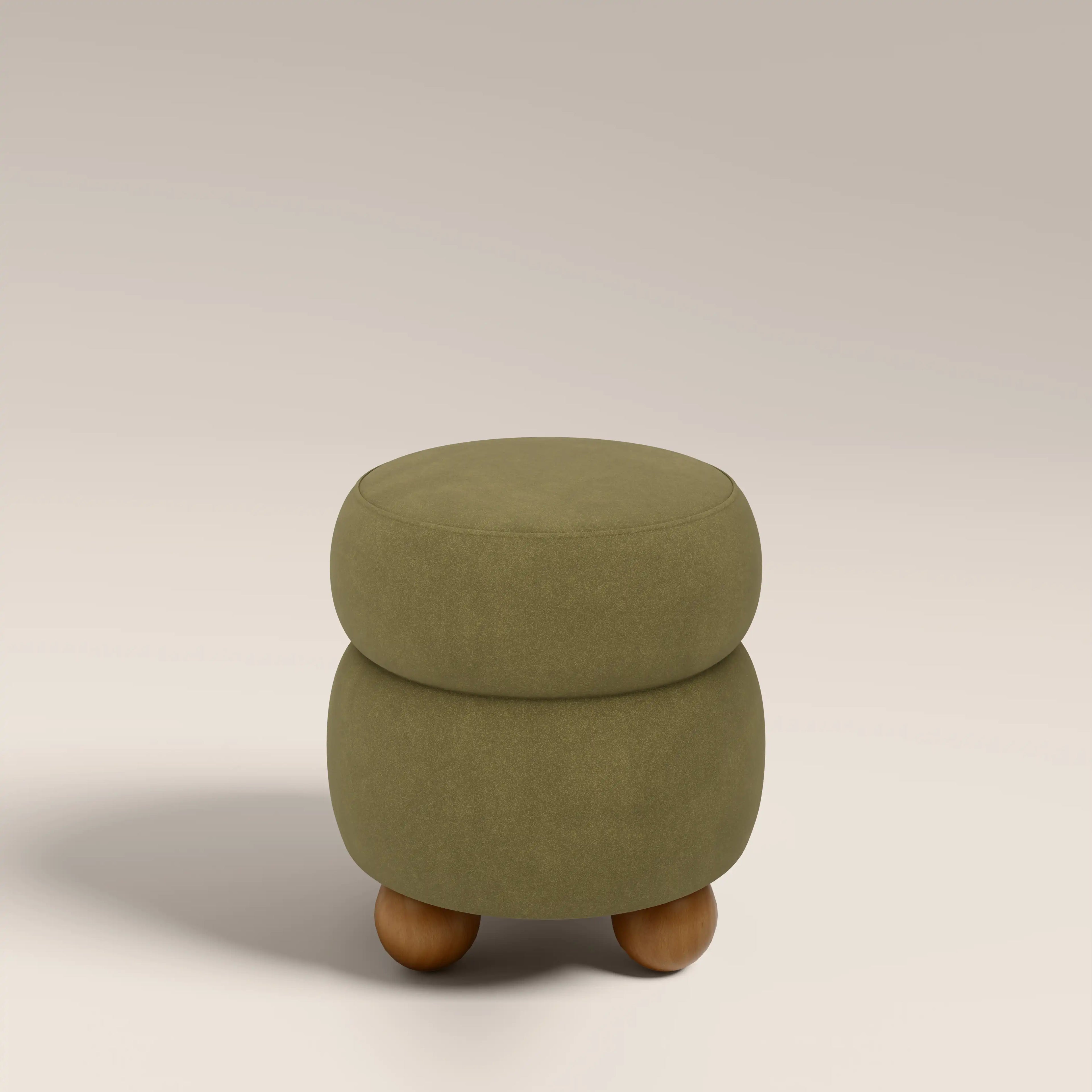 Hazel Pouffe | Moss Green Sustainable Mohair Velvet & Walnut