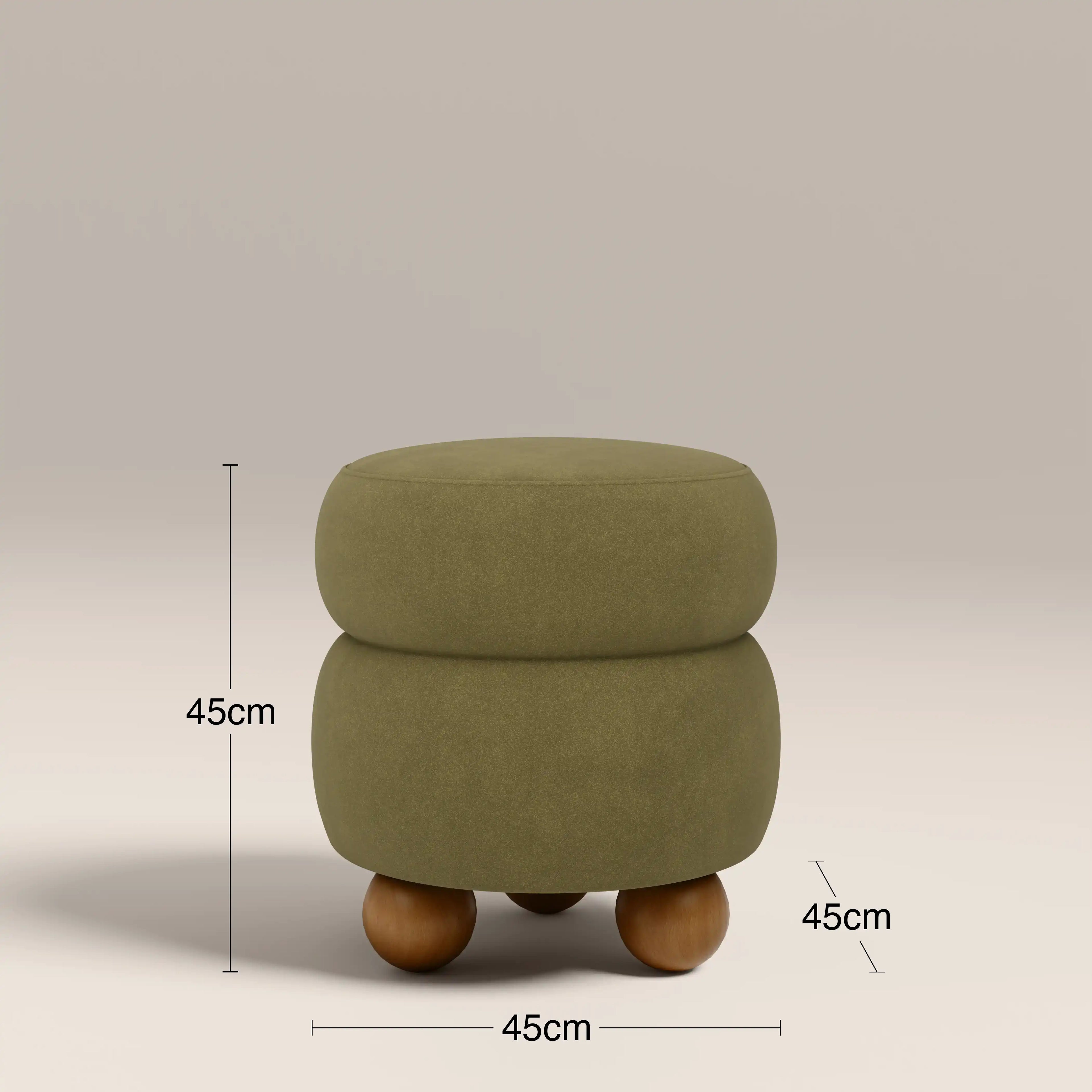 Hazel Pouffe | Moss Green Sustainable Mohair Velvet & Walnut