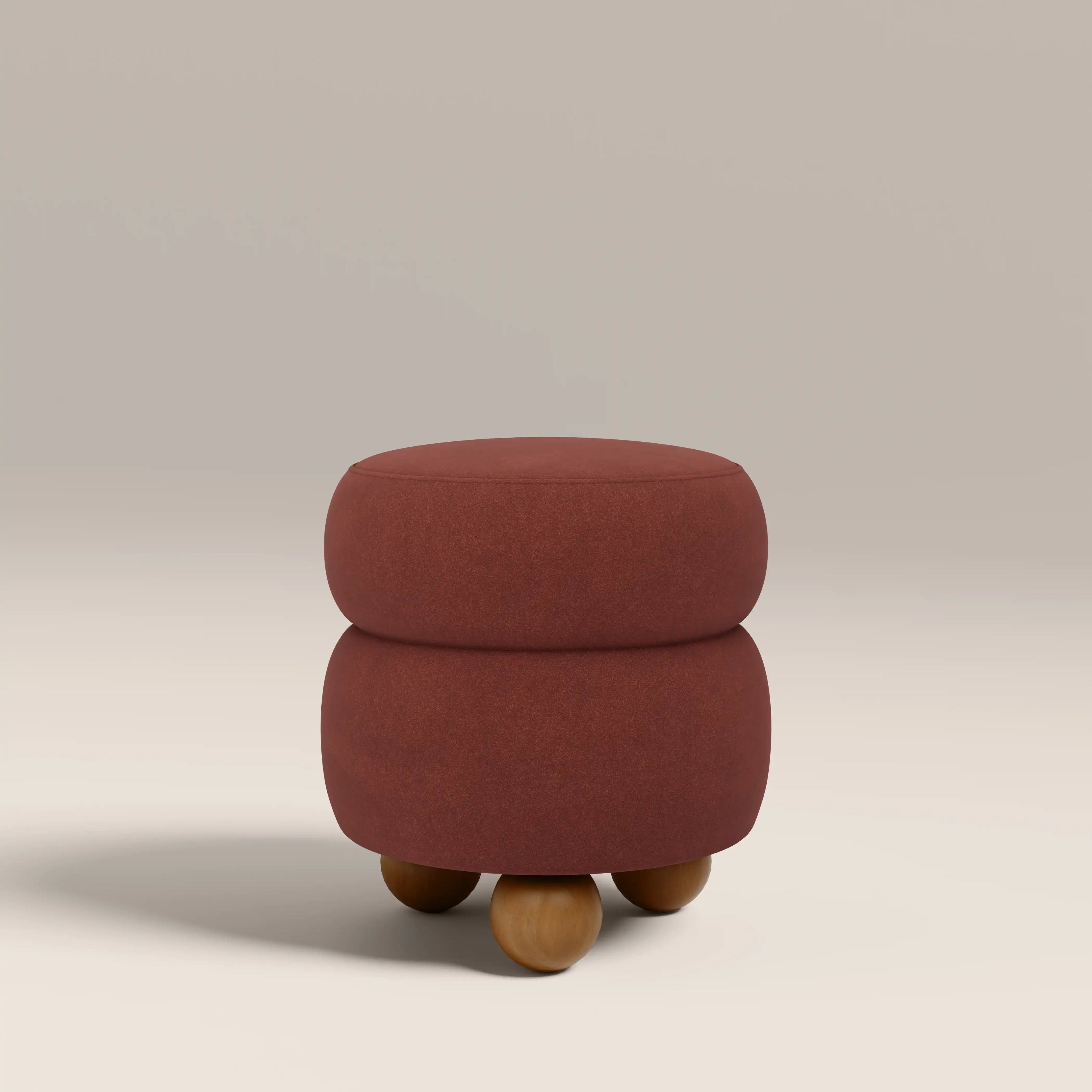 Hazel Pouffe | Rust Red Sustainable Velvet & Walnut