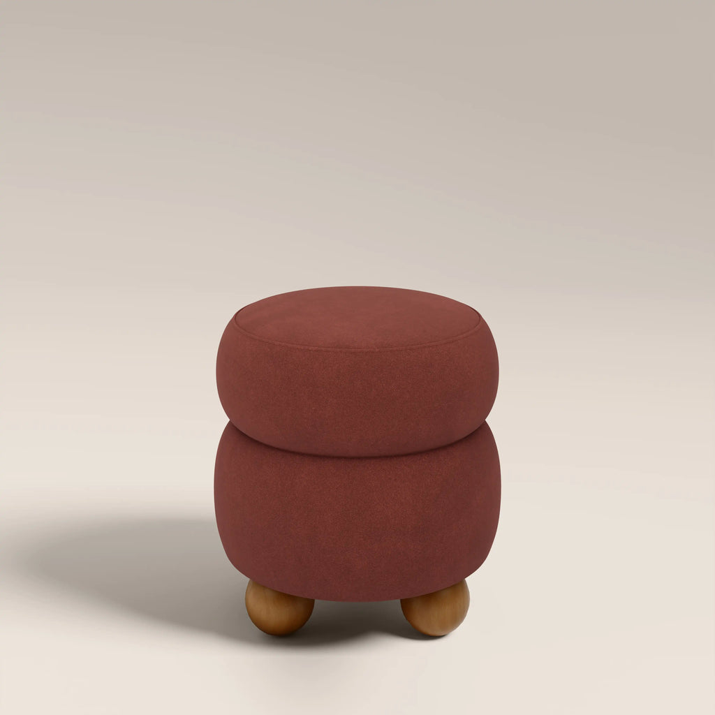 Hazel Pouffe | Rust Red Sustainable Velvet & Walnut