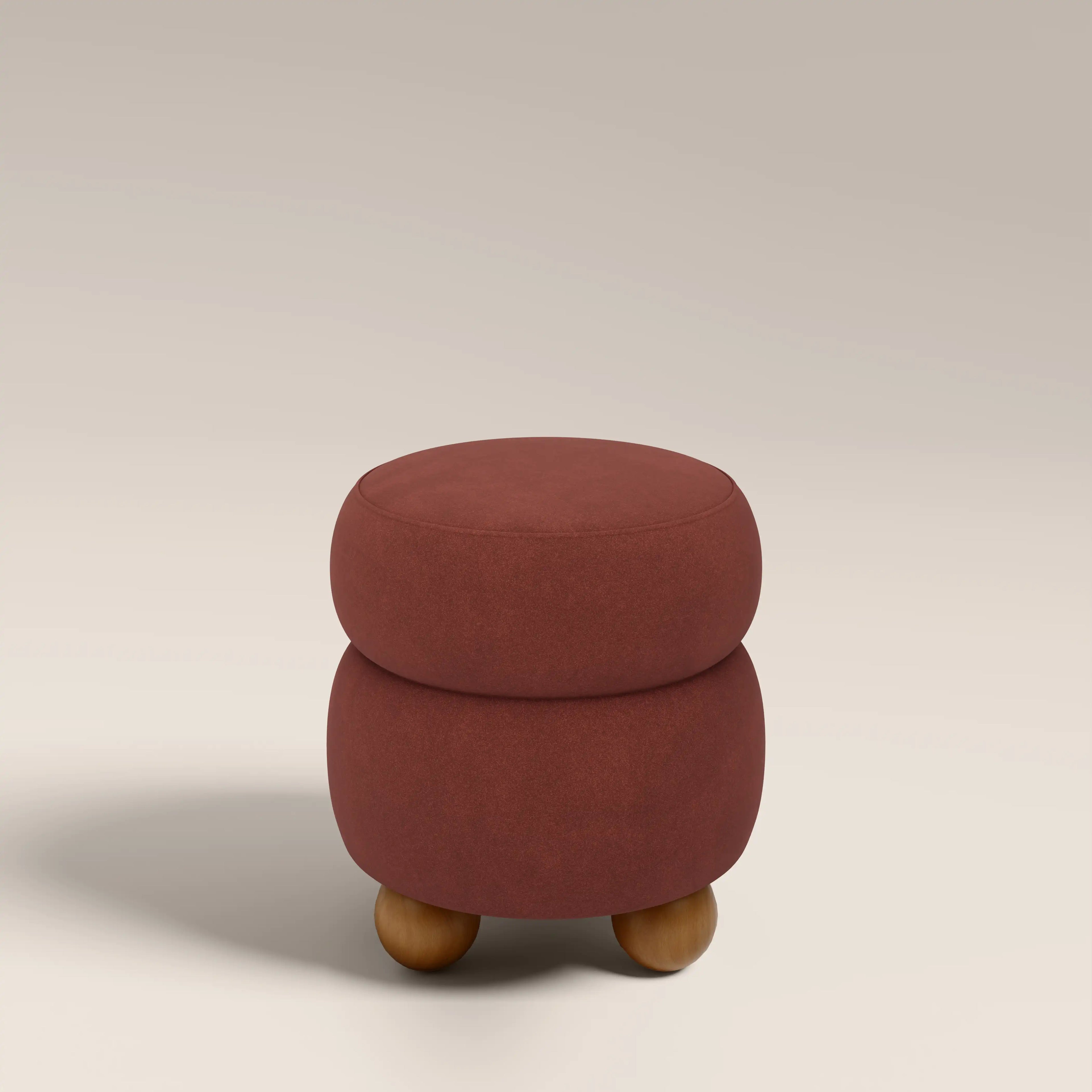 Hazel Pouffe | Rust Red Sustainable Velvet & Walnut