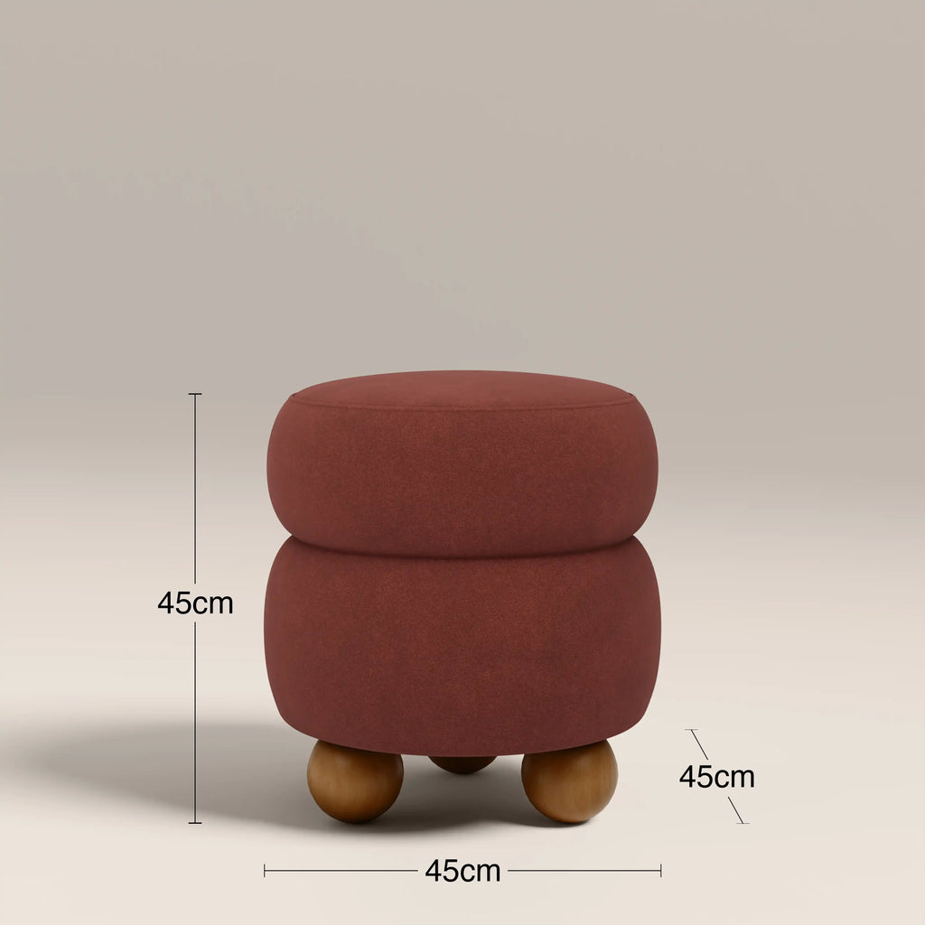 Hazel Pouffe | Rust Red Sustainable Velvet & Walnut