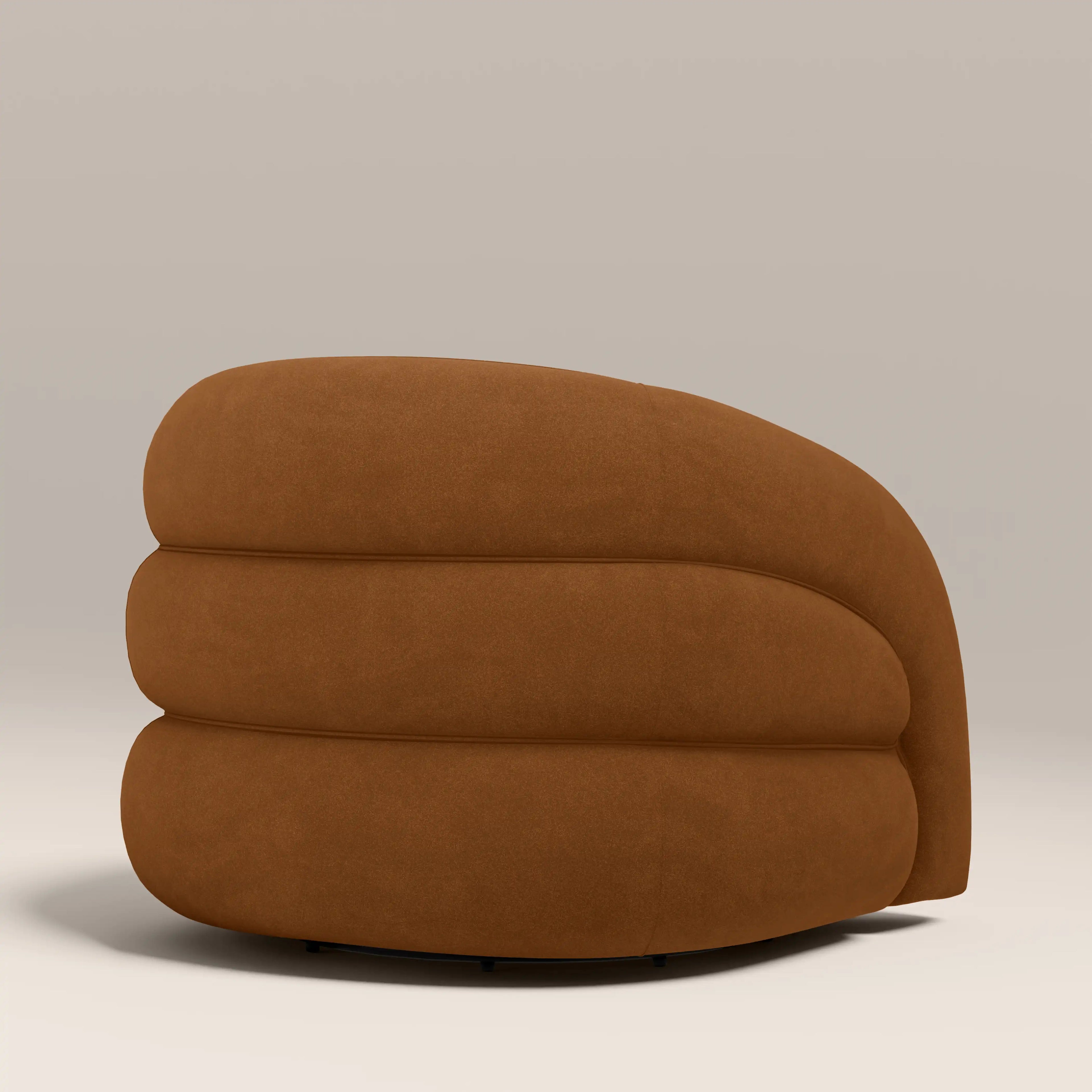 Chaplin Swivel Accent Chair | Caramel Brown Sustainable Mohair Velvet & Walnut