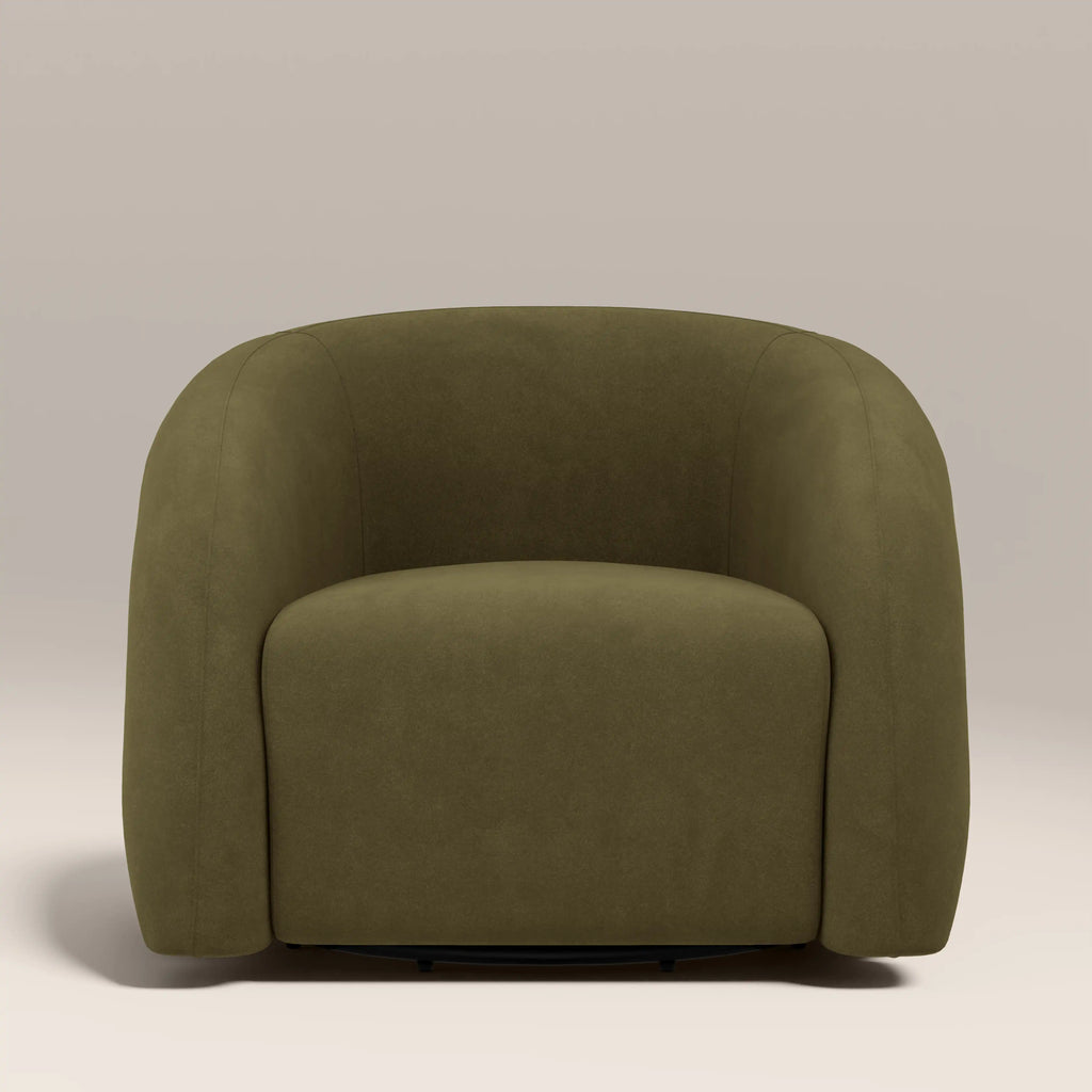 Chaplin Swivel Accent Chair | Moss Green Sustainable Mohair Velvet & Walnut