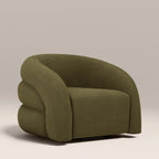 Chaplin Swivel Accent Chair | Moss Green Sustainable Mohair Velvet & Walnut