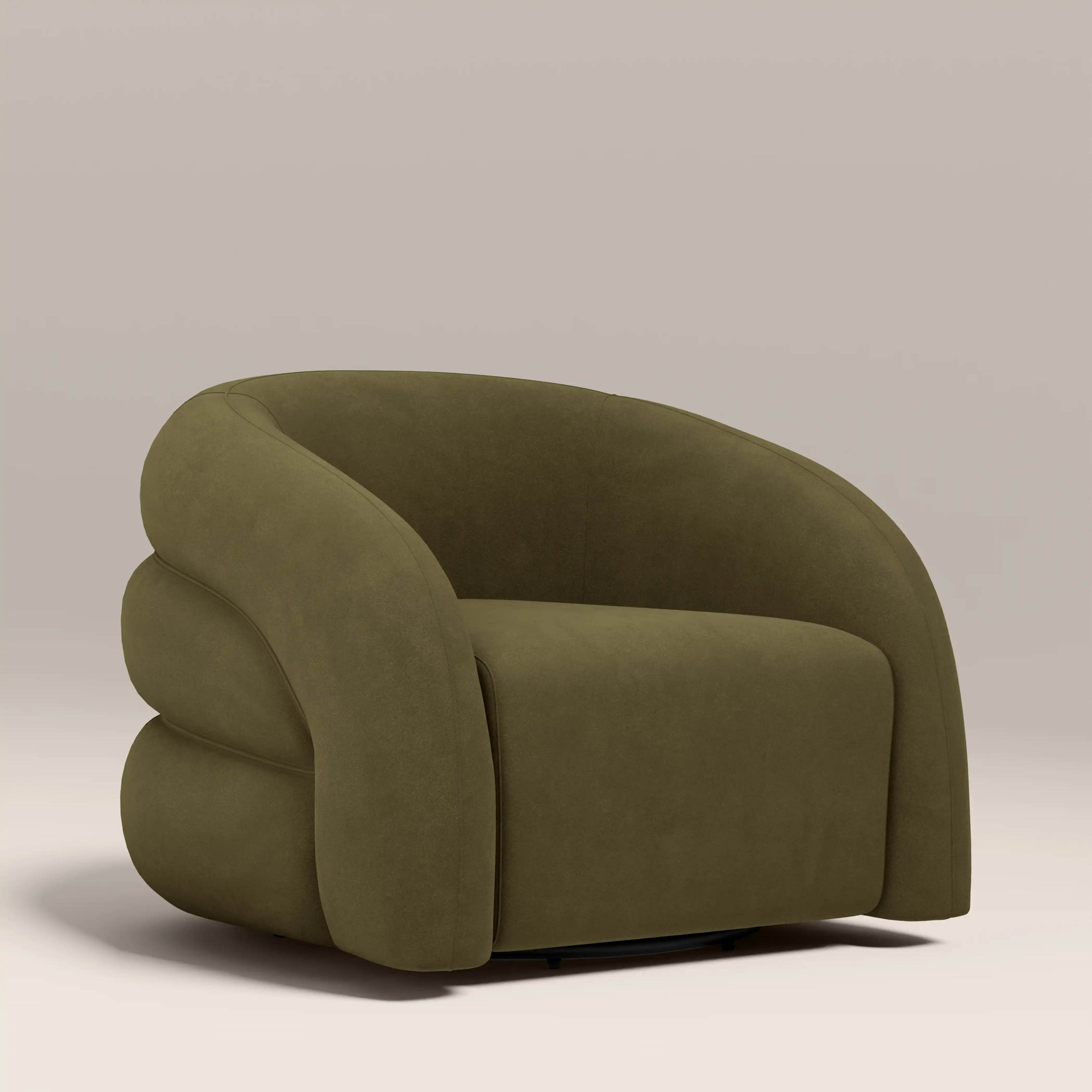 Chaplin Swivel Accent Chair | Moss Green Sustainable Mohair Velvet & Walnut