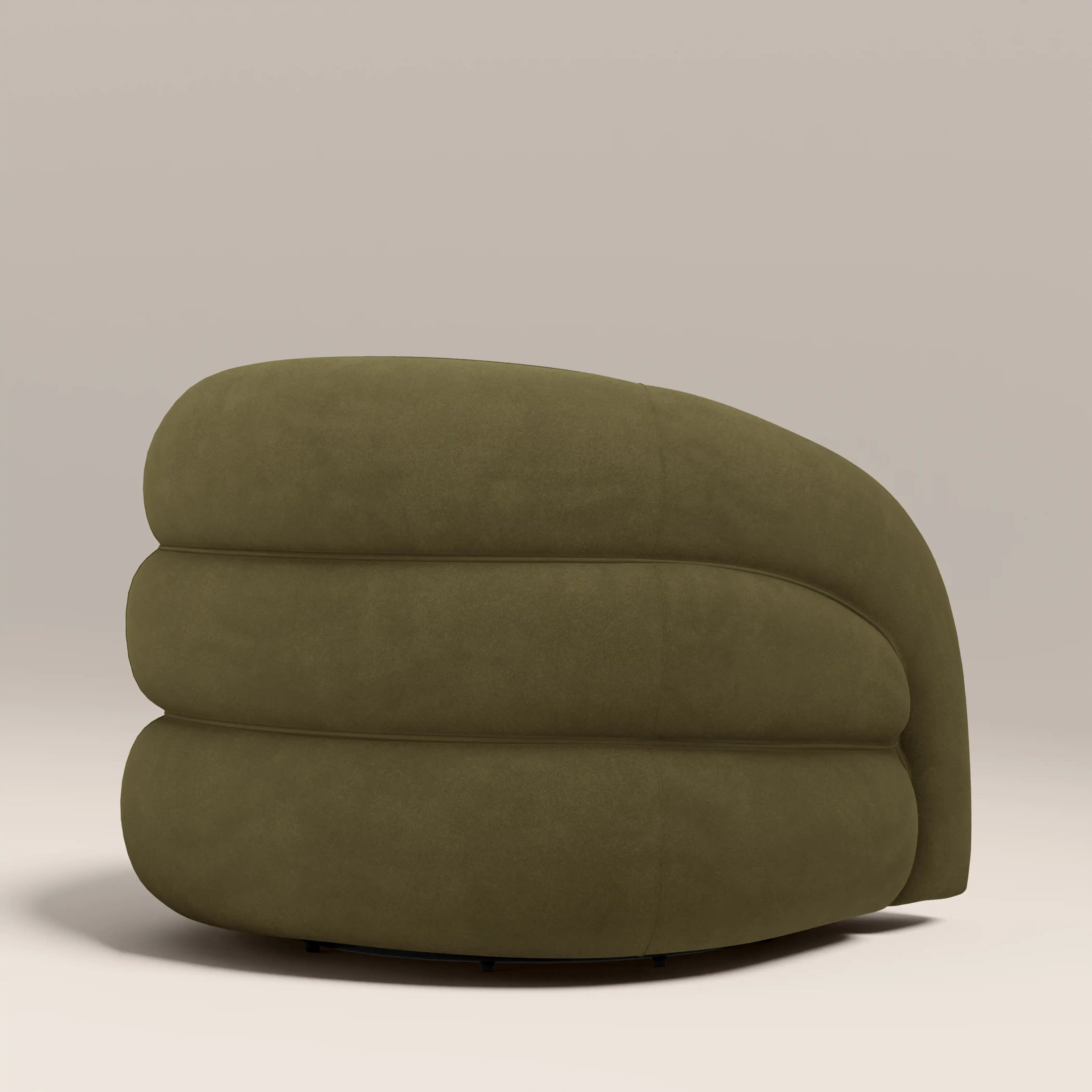 Chaplin Swivel Accent Chair | Moss Green Sustainable Mohair Velvet & Walnut