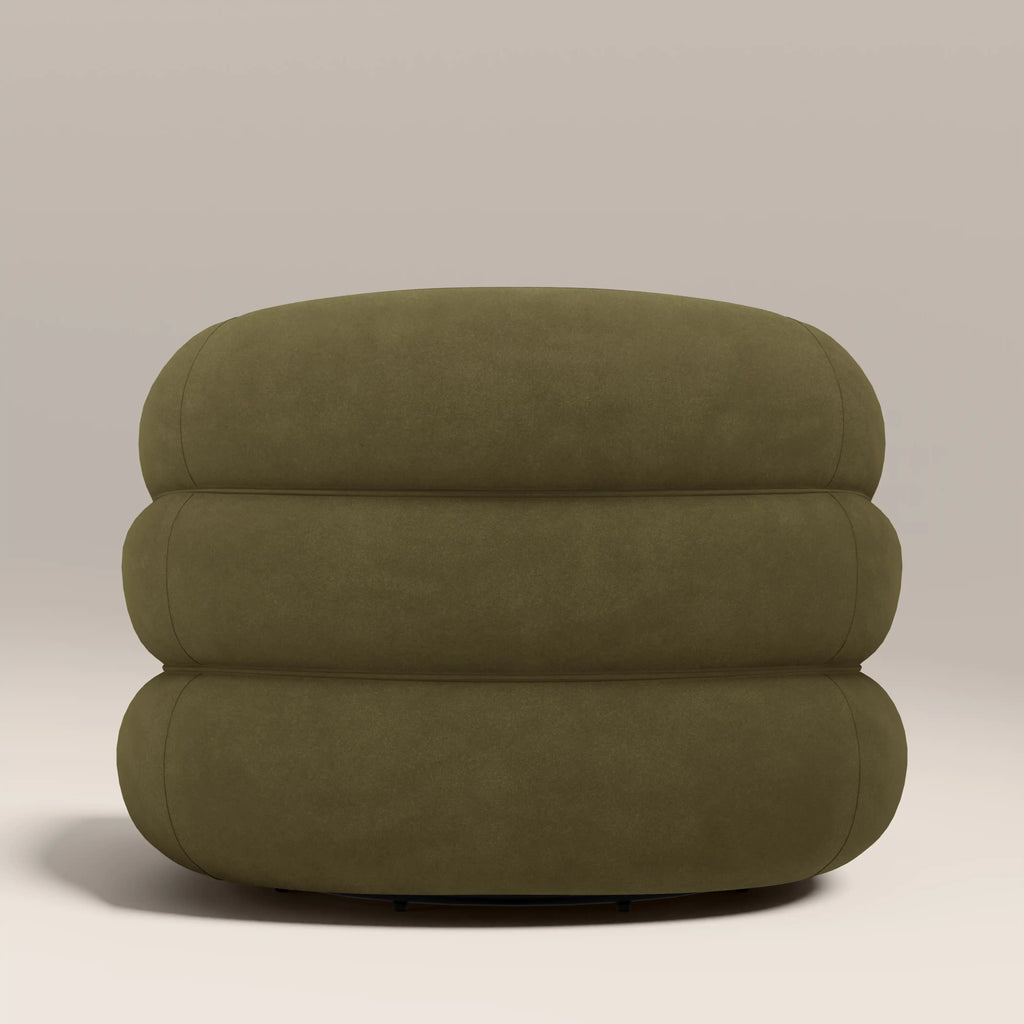 Chaplin Swivel Accent Chair | Moss Green Sustainable Mohair Velvet & Walnut