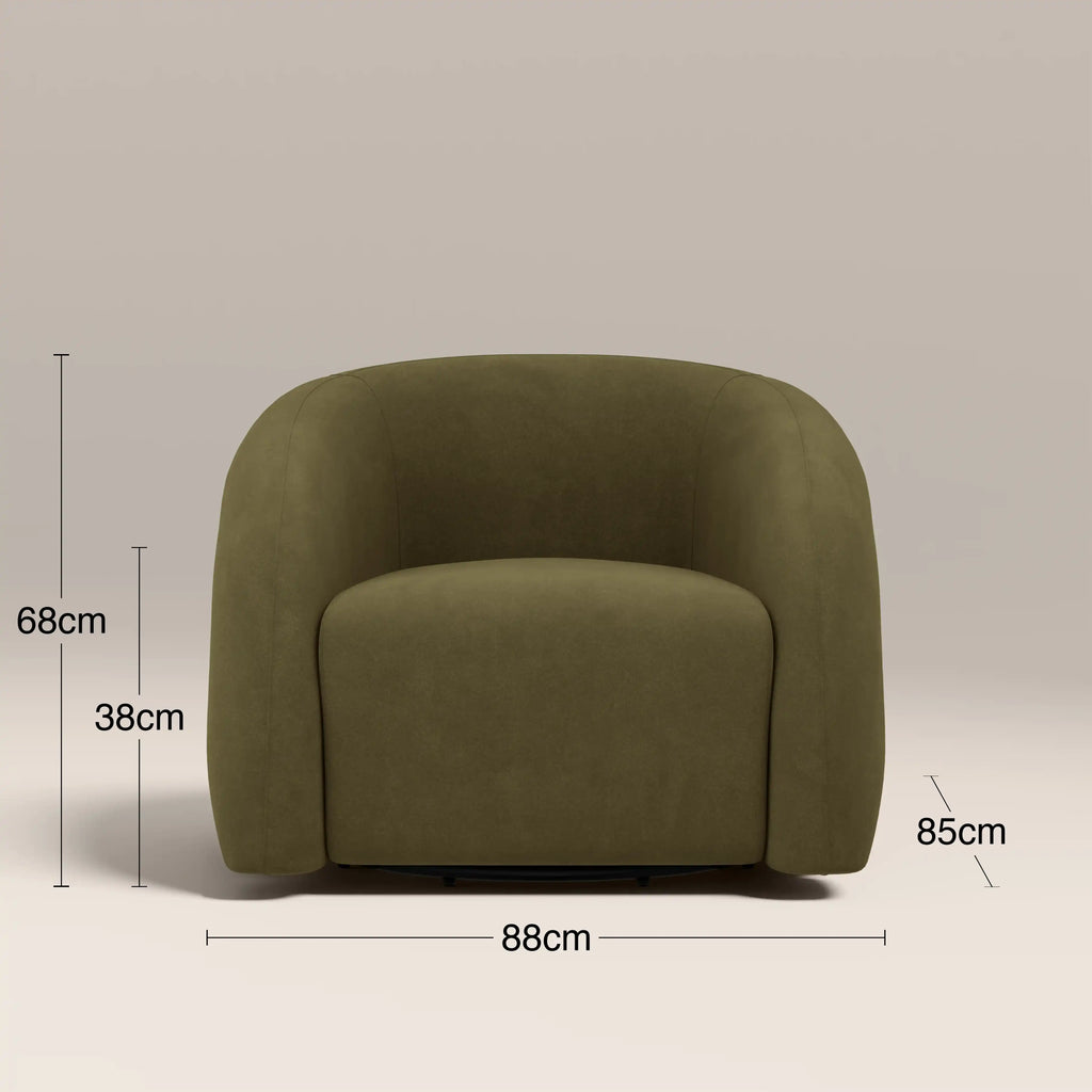 Chaplin Swivel Accent Chair | Moss Green Sustainable Mohair Velvet & Walnut