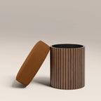 Alexis Storage Pouffe | Caramel Brown Sustainable Mohair Velvet & Walnut