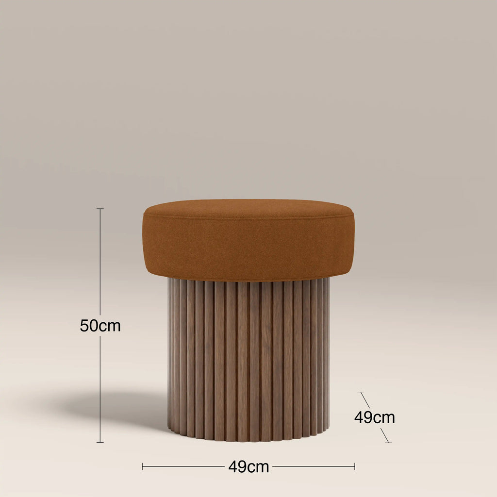 Alexis Storage Pouffe | Caramel Brown Sustainable Mohair Velvet & Walnut