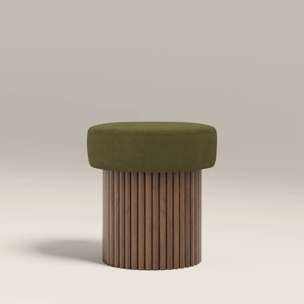 Alexis Storage Pouffe | Moss Green Sustainable Mohair Velvet & Walnut