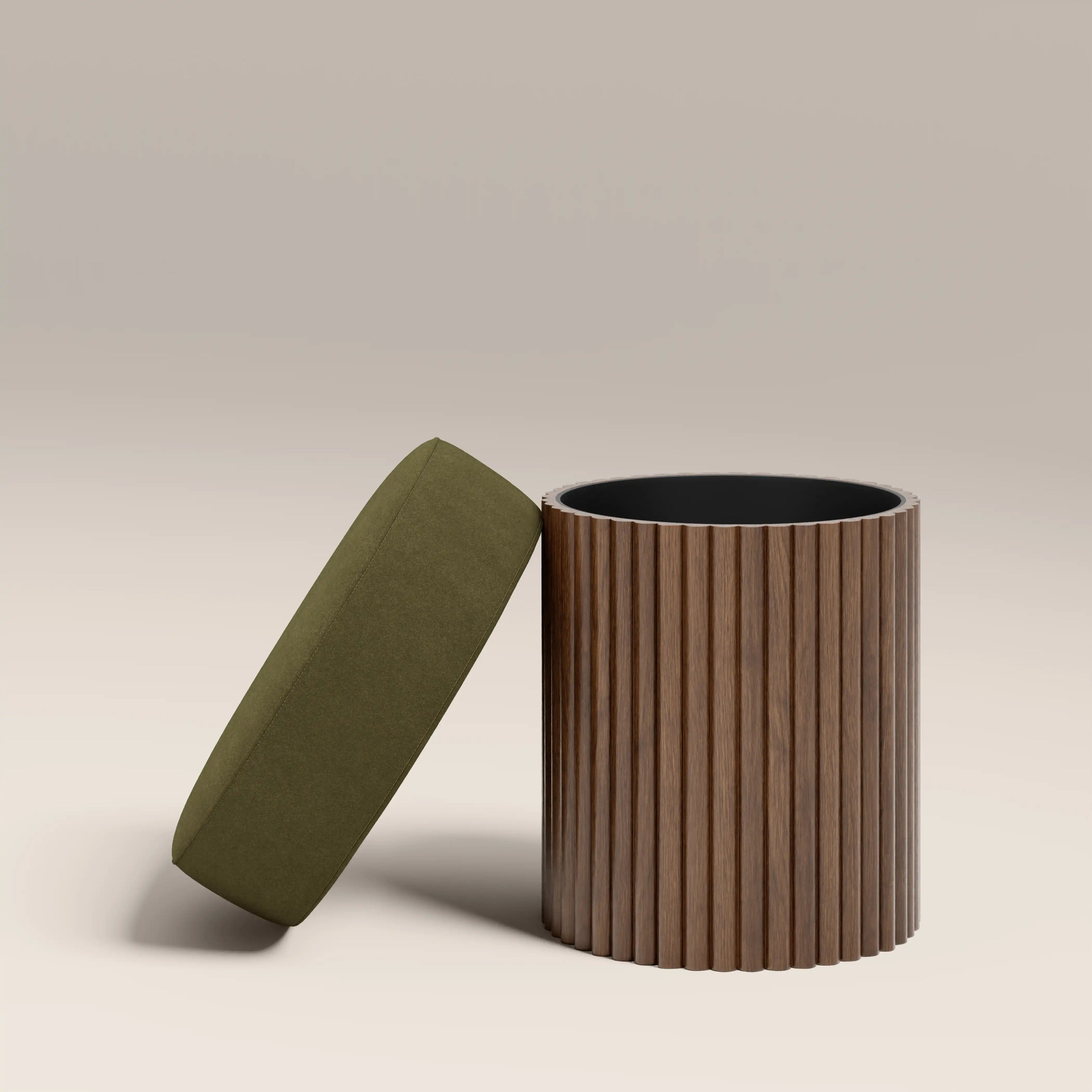 Alexis Storage Pouffe | Moss Green Sustainable Mohair Velvet & Walnut