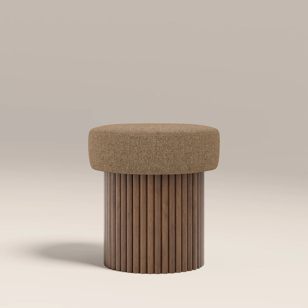 Alexis Storage Pouffe | Speckled Cappuccino Boucle & Walnut