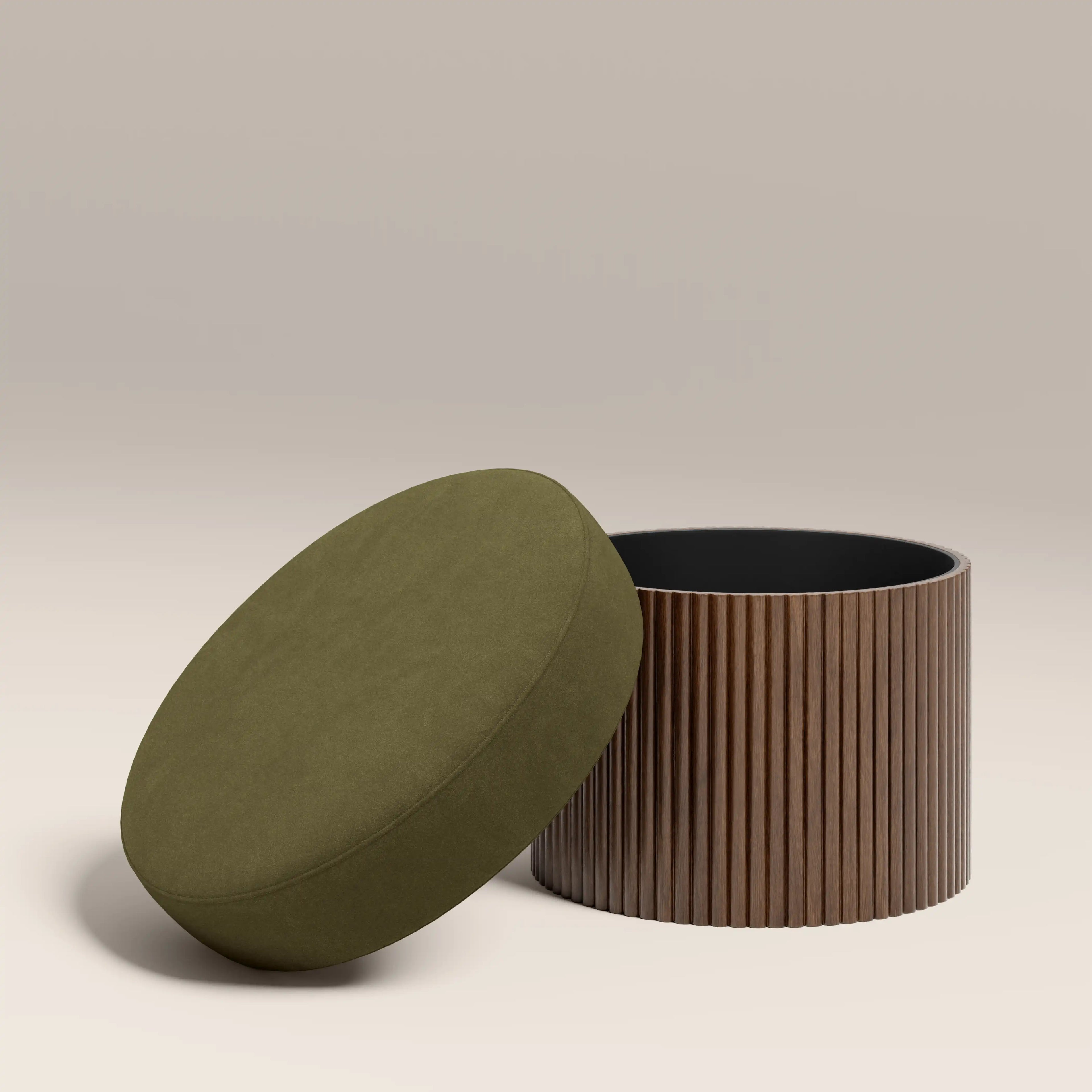 Alexis Storage Footstool | Moss Green Sustainable Mohair Velvet & Walnut