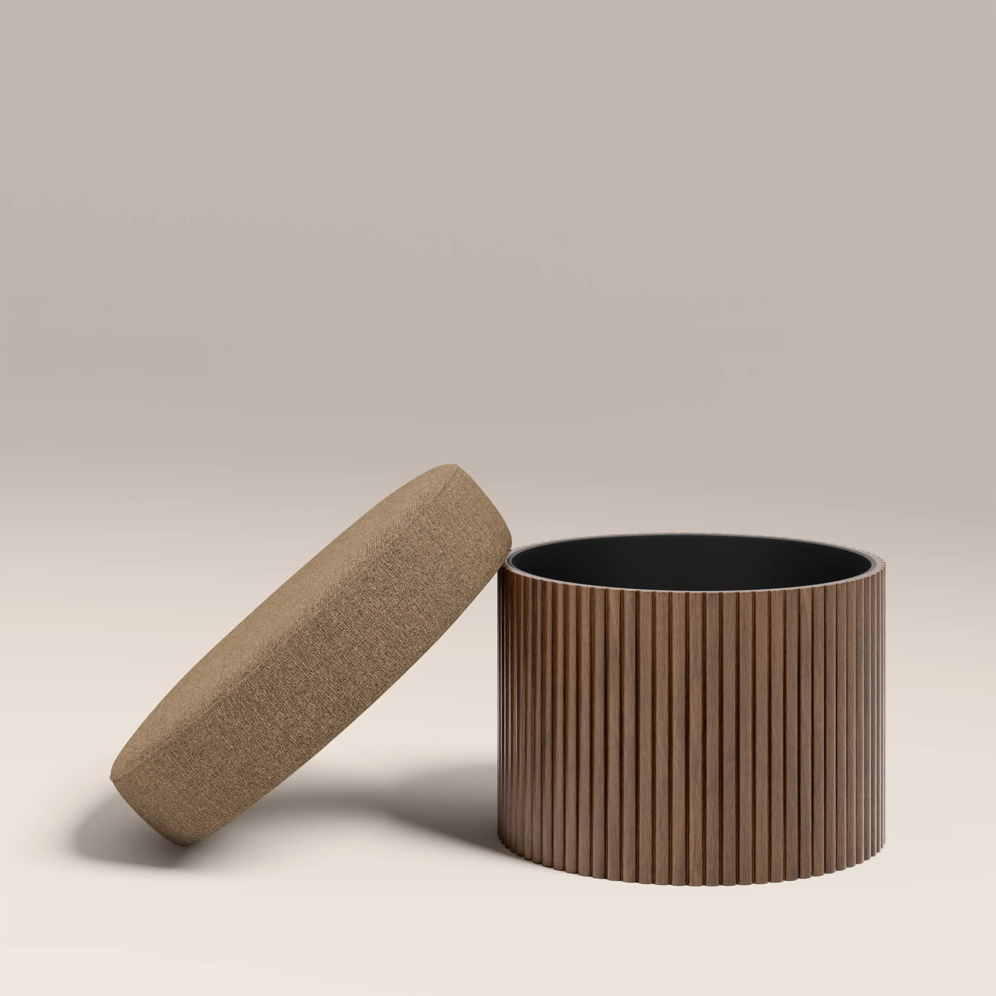 Alexis Storage Footstool | Speckled Cappuccino Boucle & Walnut