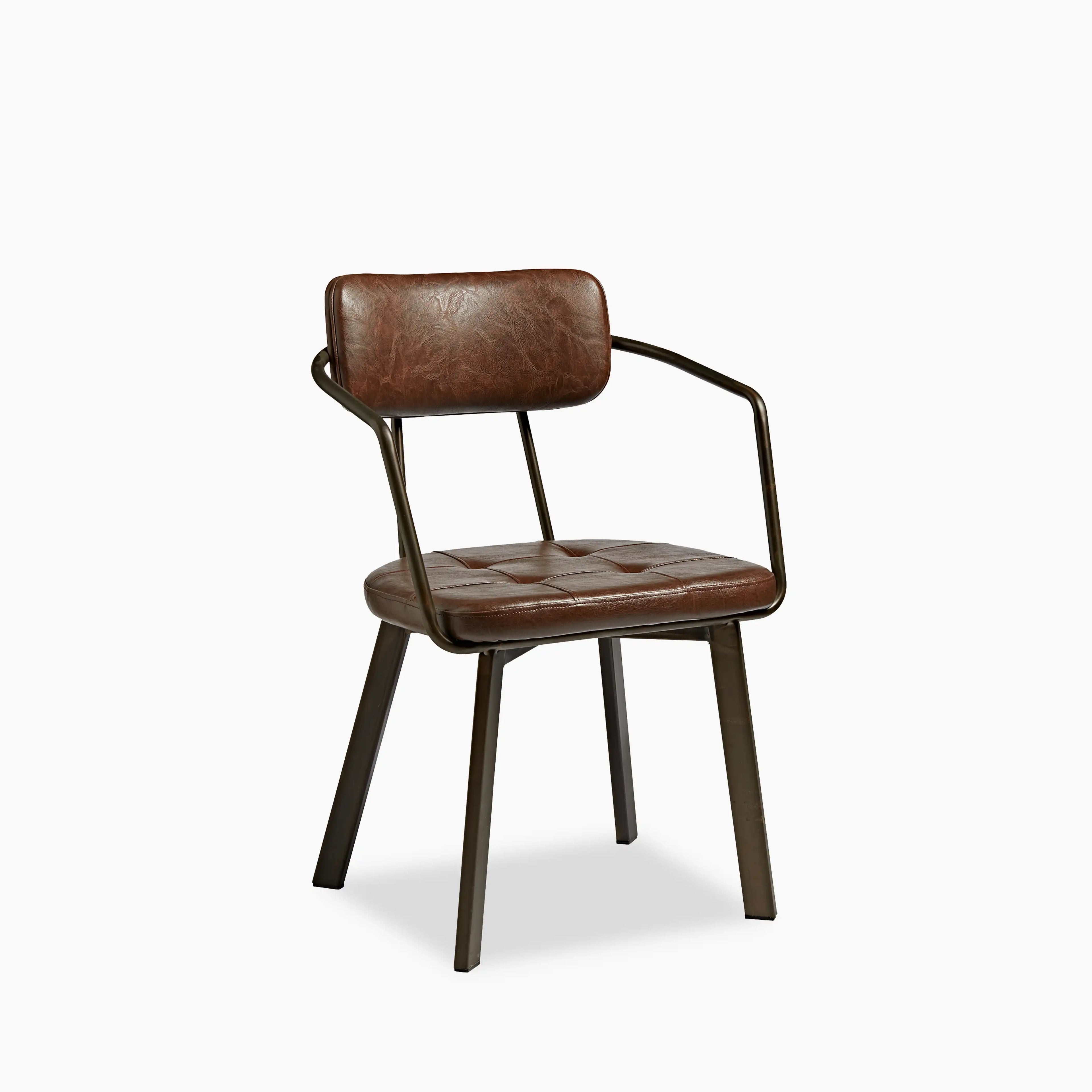 Algora Carver Dining Chair | Vintage Brown Faux Leather & Gunmetal