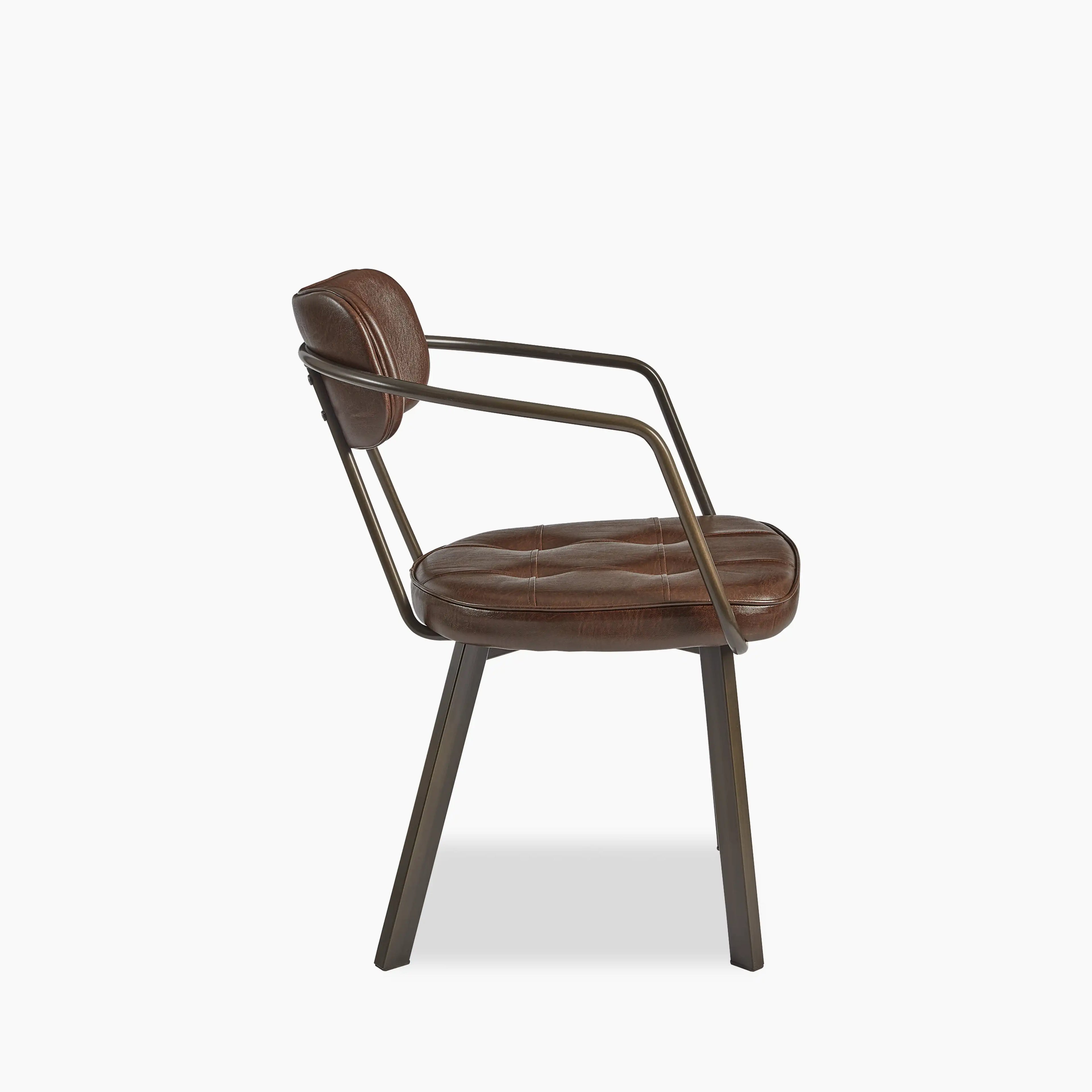 Algora Carver Dining Chair | Vintage Brown Faux Leather & Gunmetal