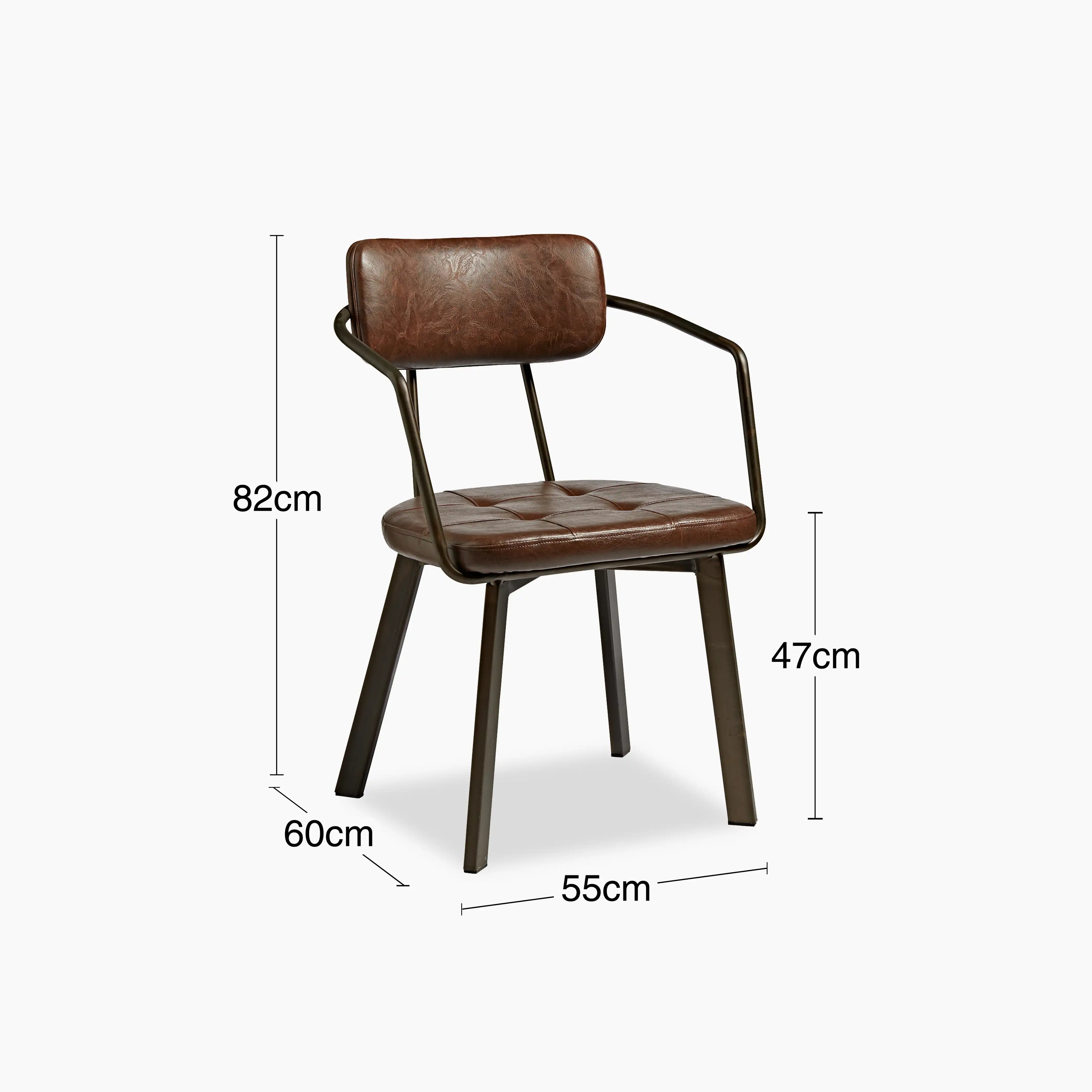 Algora Carver Dining Chair | Vintage Brown Faux Leather & Gunmetal