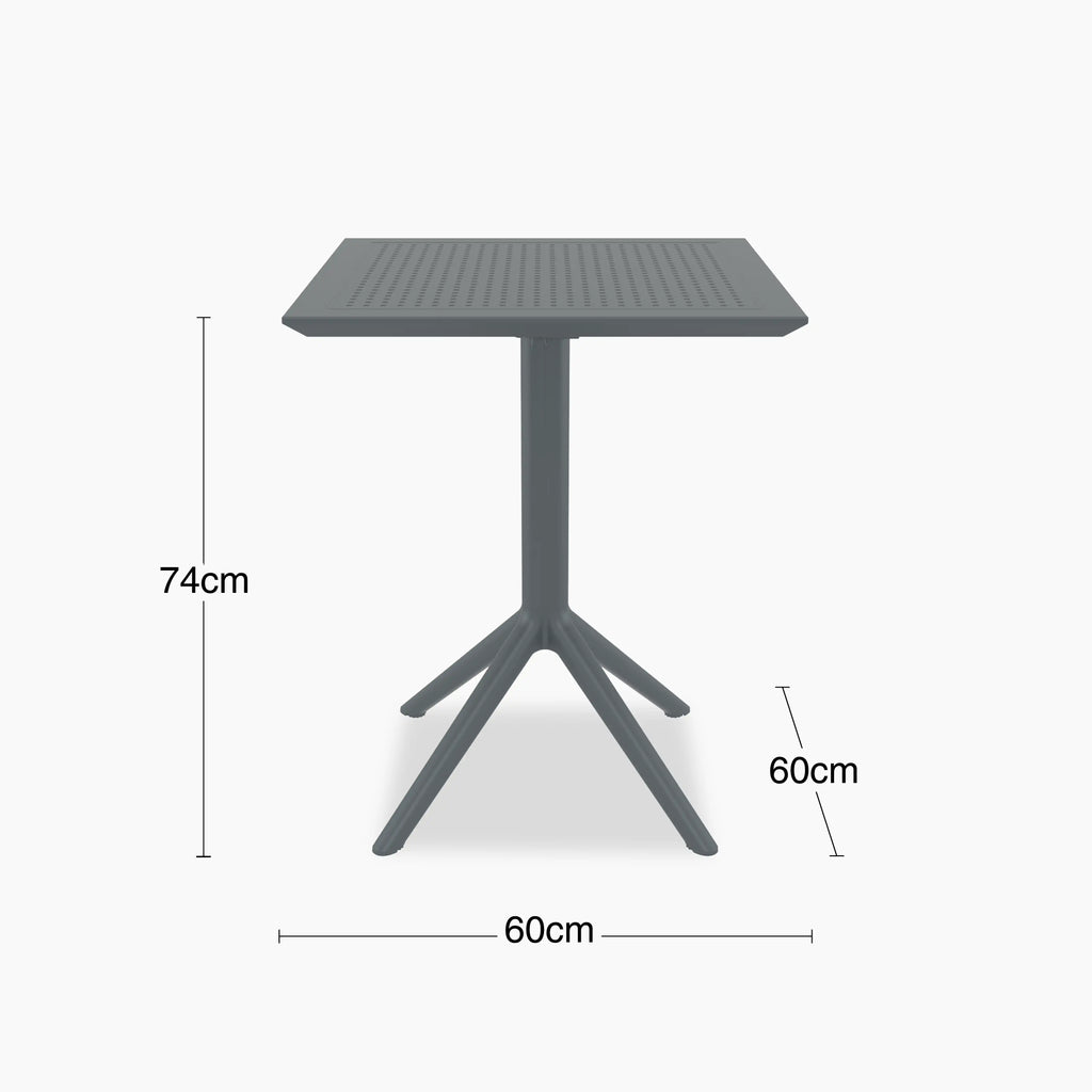 Aiden 4 Seat Square Folding Cafe Table | Dark Grey & Grey