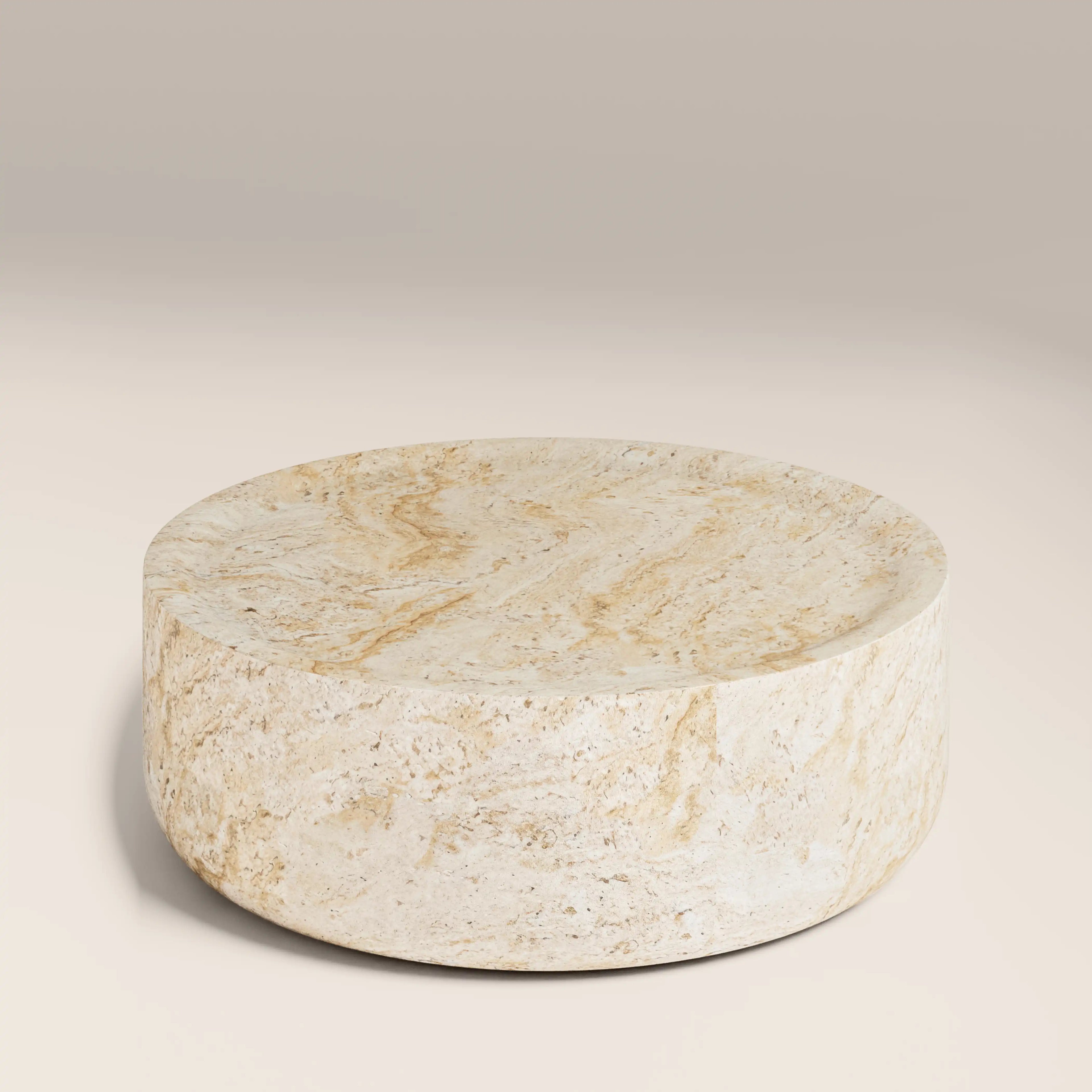 Ingrid Round Coffee Table | Natural Travertine Effect